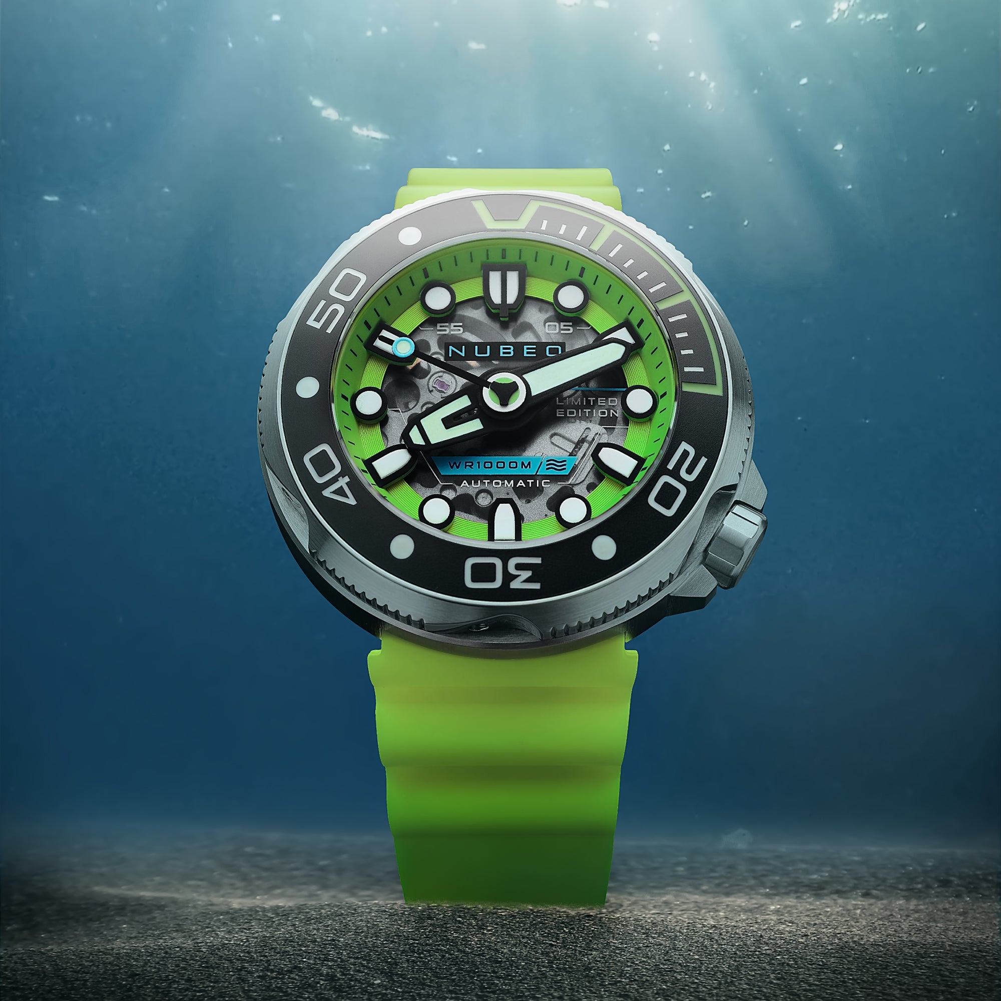 NUBEO Nubeo Ventana Skeleton Automatic Limited Edition Lime Green Men's Watch NB-6113-06