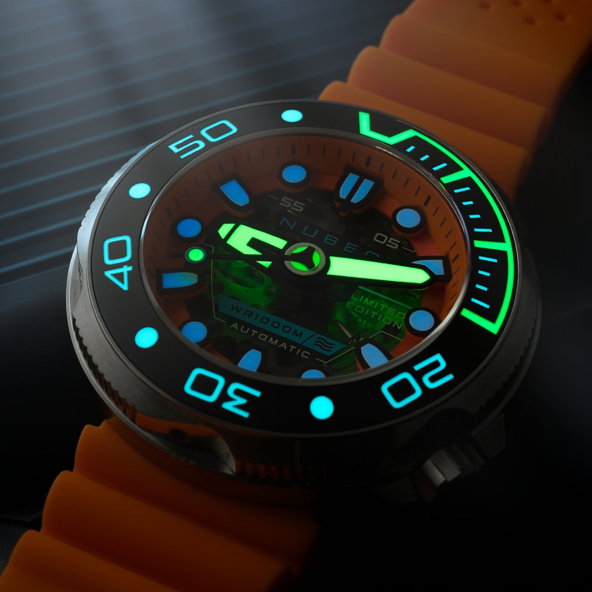 NUBEO Nubeo Ventana Skeleton Automatic Limited Edition Bright Orange Men's Watch NB-6113-07