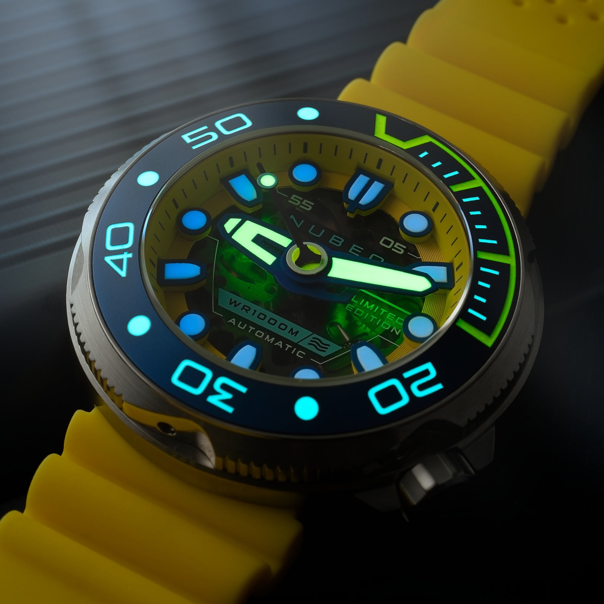 NUBEO Nubeo Ventana Skeleton Automatic Limited Edition Electric Yellow Men's Watch NB-6113-0A