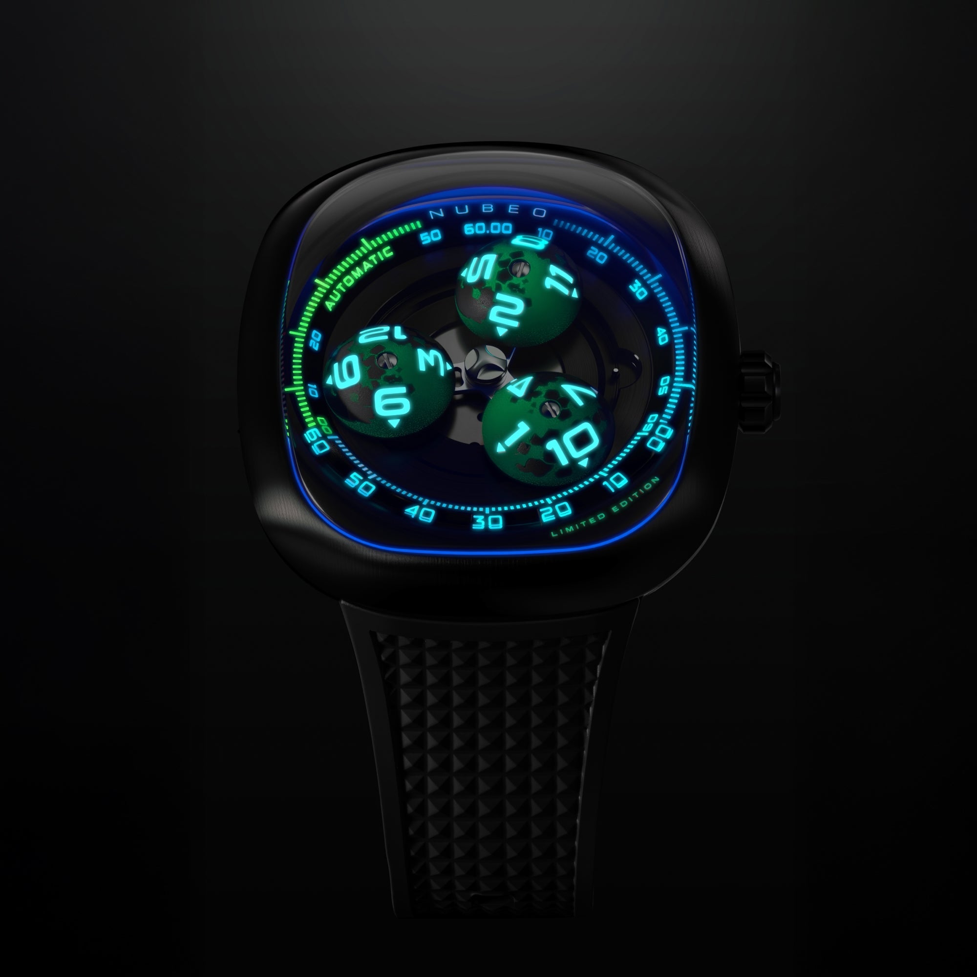 Nubeo Tri-Star Orbit Automatic Limited Edition Lunar Black Men's Watch NB-6116-01