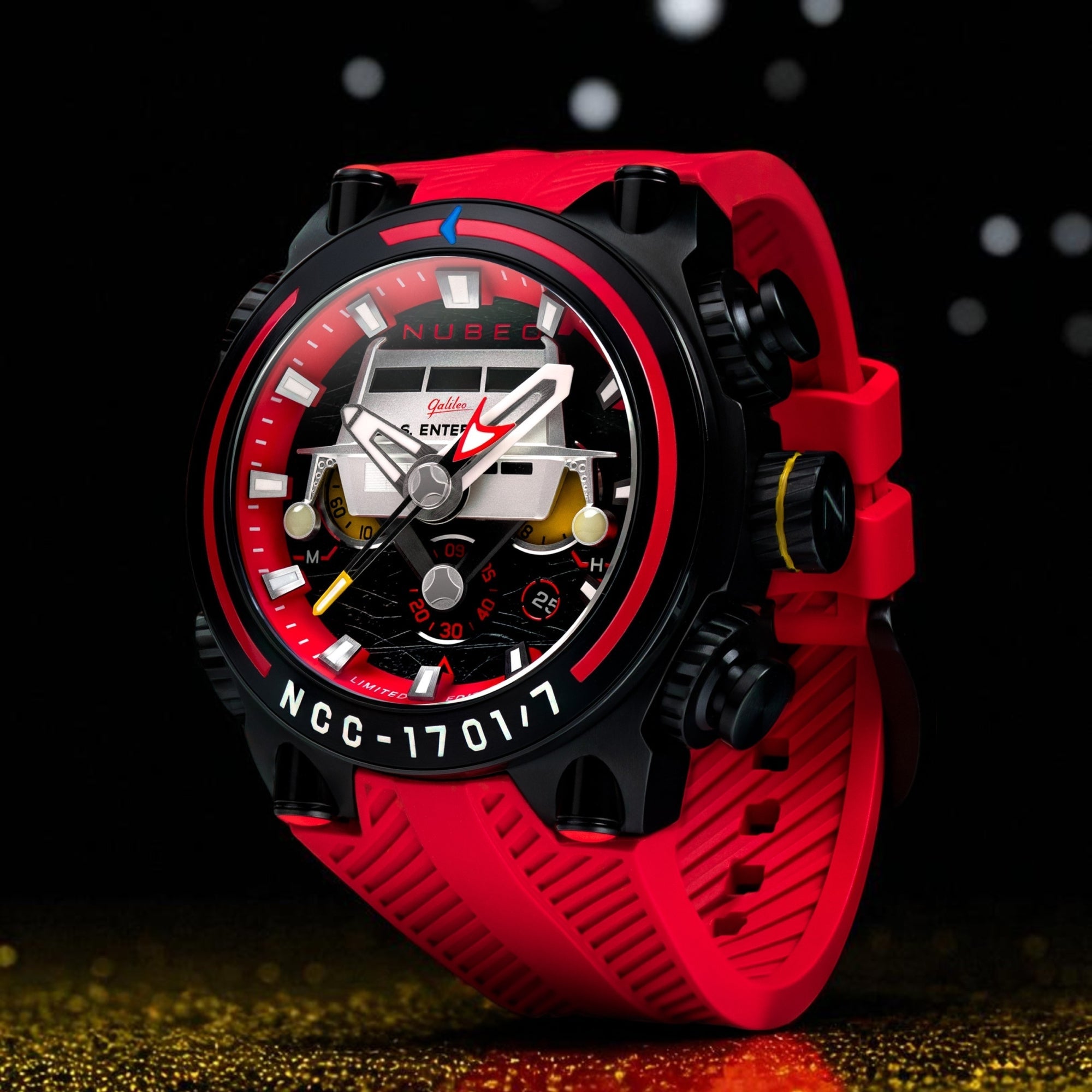 Nubeo Deimos Chronograph Star Trek Galileo Limited Edition Starship Red Men's Watch NB-6118-04