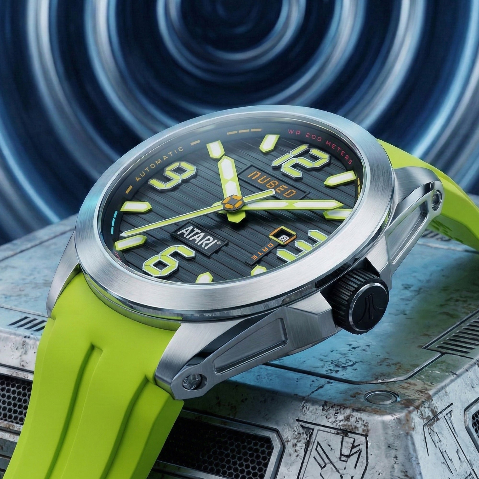 Nubeo Torrent Automatic Atari Rainbow Limited Edition Lime Spectrum Men's Watch NB-6121-01