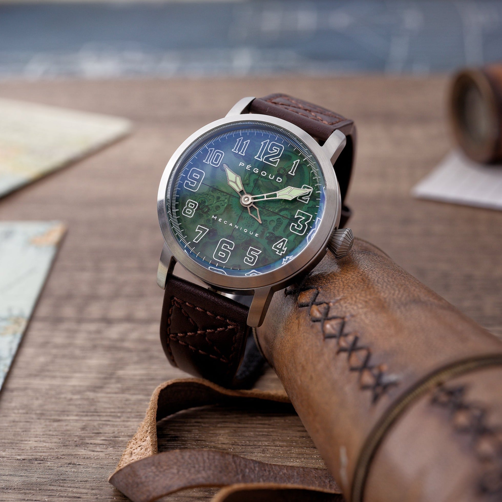 PEGOUD Pegoud Des Ailes Mechanical Skeleton Men's Green Watch PG-9003-03