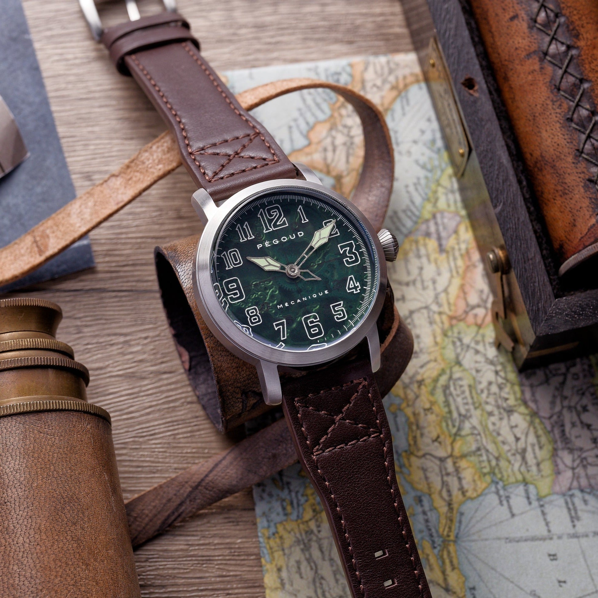 PEGOUD Pegoud Des Ailes Mechanical Skeleton Men's Green Watch PG-9003-03