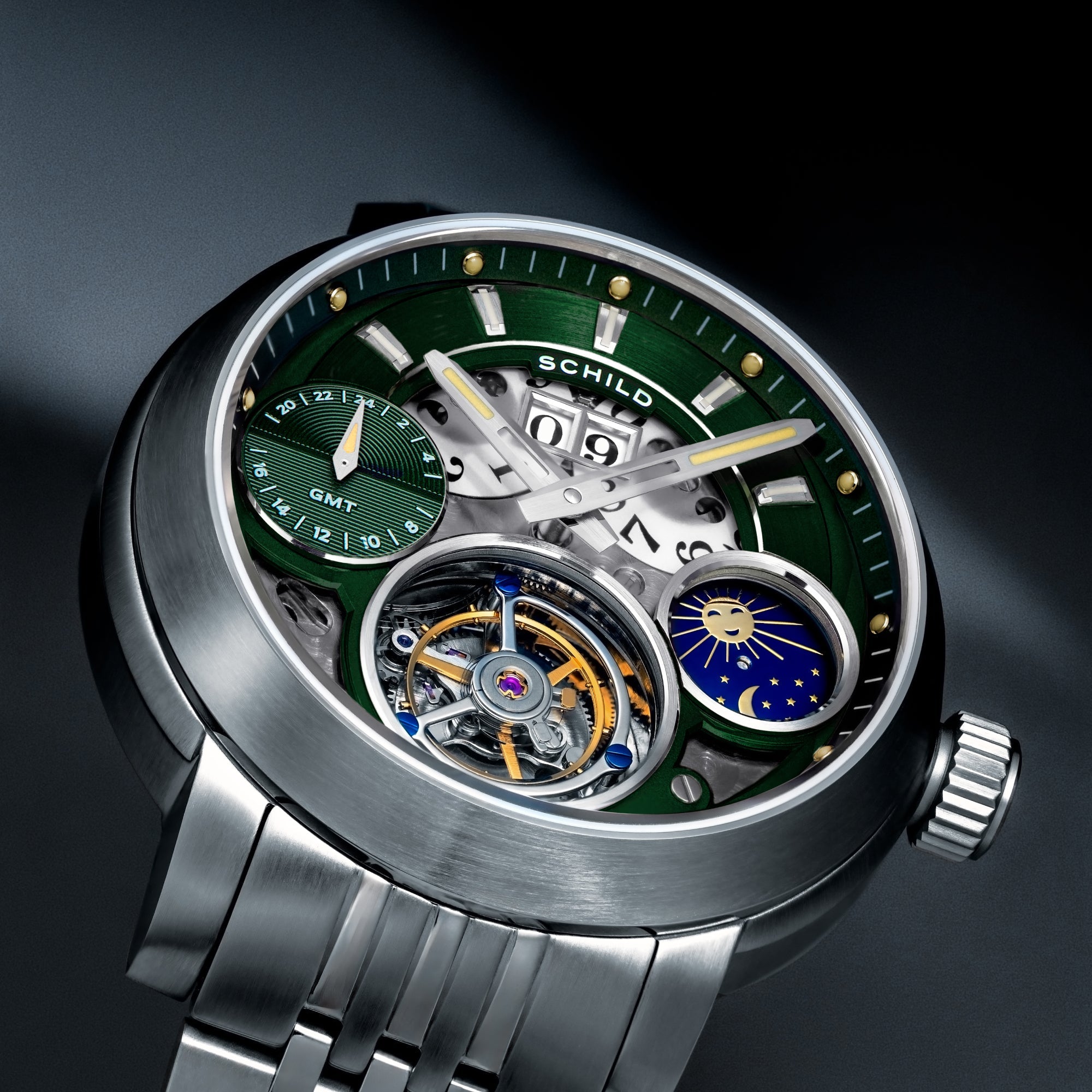 Schild Heinrich Gmt Moonphase Tourbillon Limited Edition Jade Green Men's Watch SC-1018-55