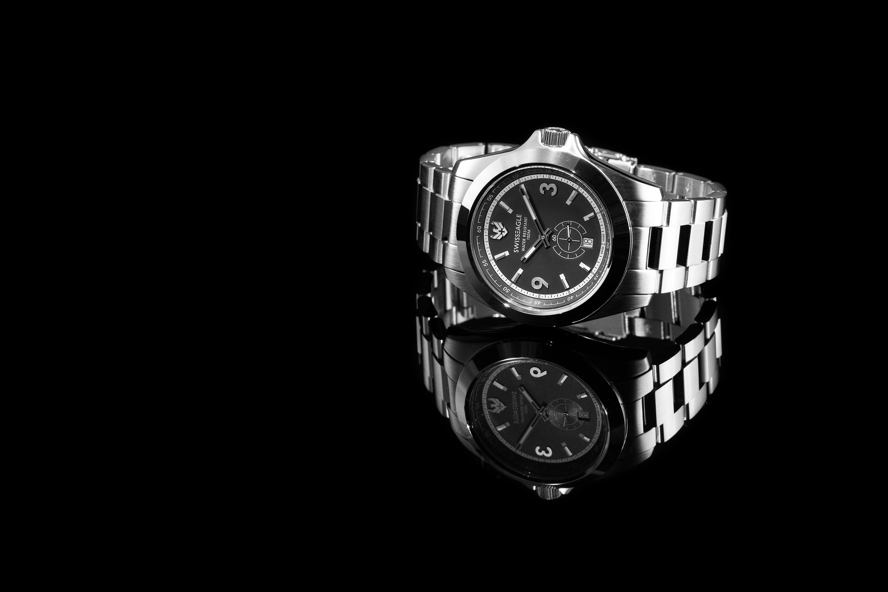 SWISS EAGLE Swiss Eagle Dufaux Black 2 Hand Date Subdial Second Display Men's Watch SE-9064-11