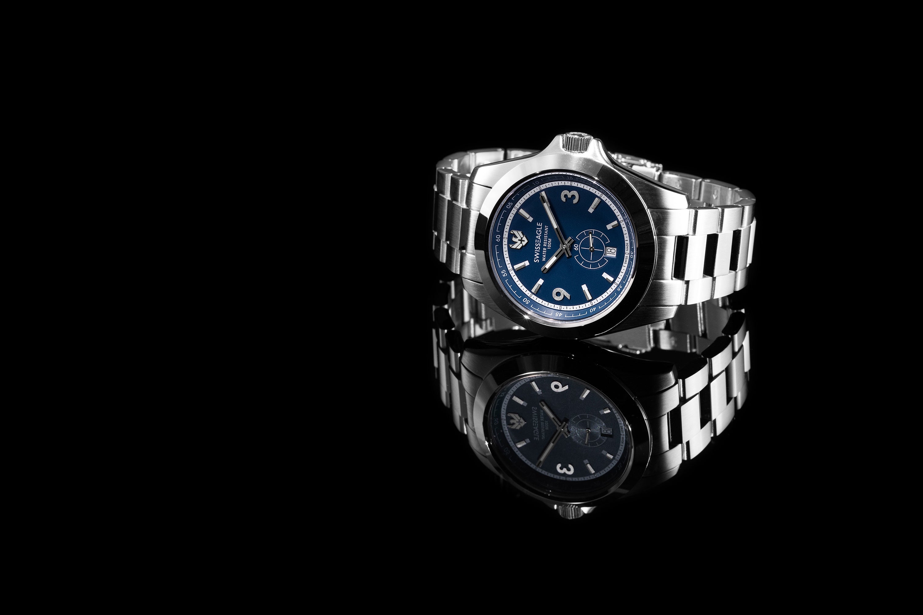 SWISS EAGLE Swiss Eagle Dufaux Blue 2 Hand Date Subdial Second Display Men's Watch SE-9064-33