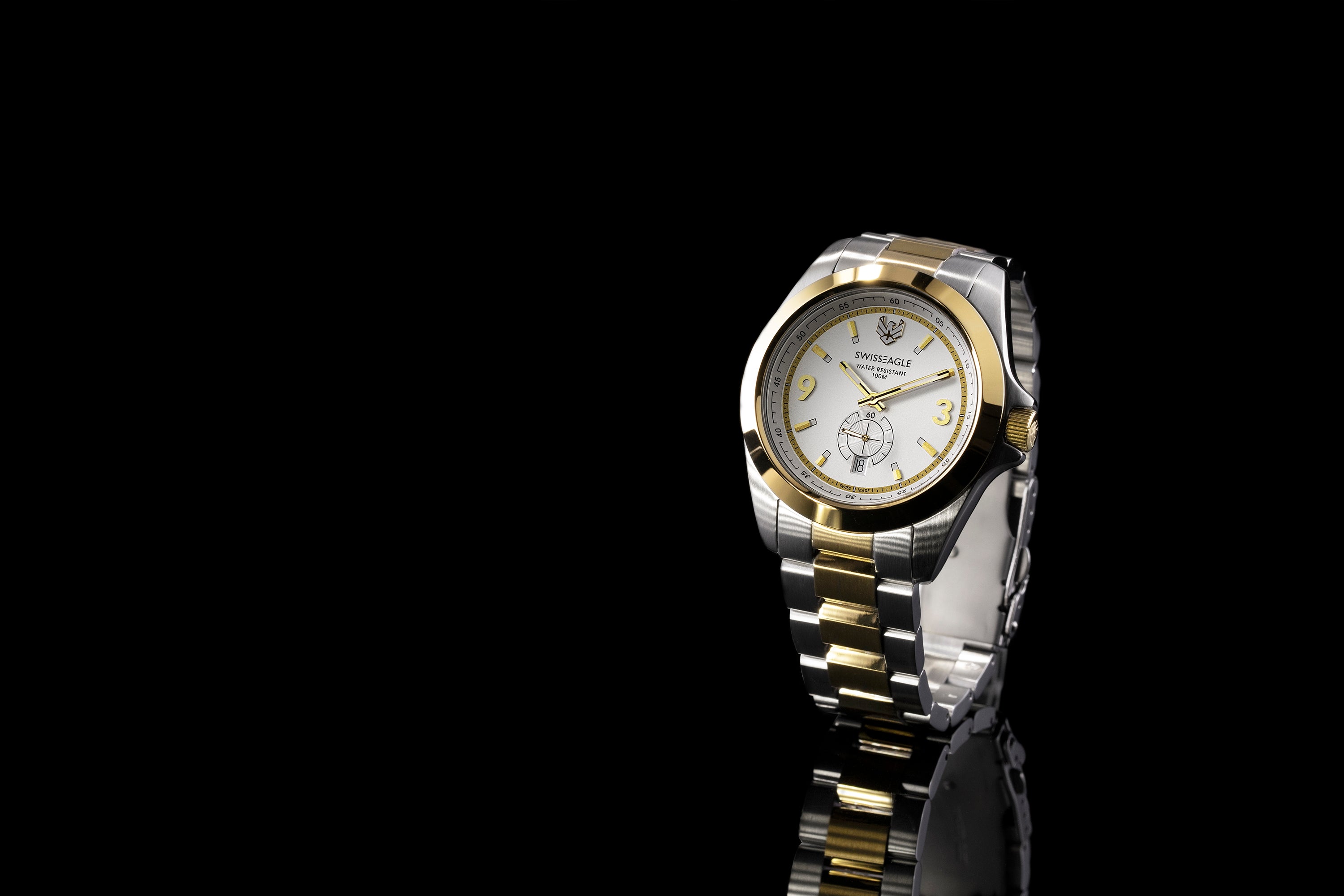 SWISS EAGLE Swiss Eagle Dufaux Two Tone Whtie 2 Hand Date Subdial Second Display Men's Watch SE-9064-44