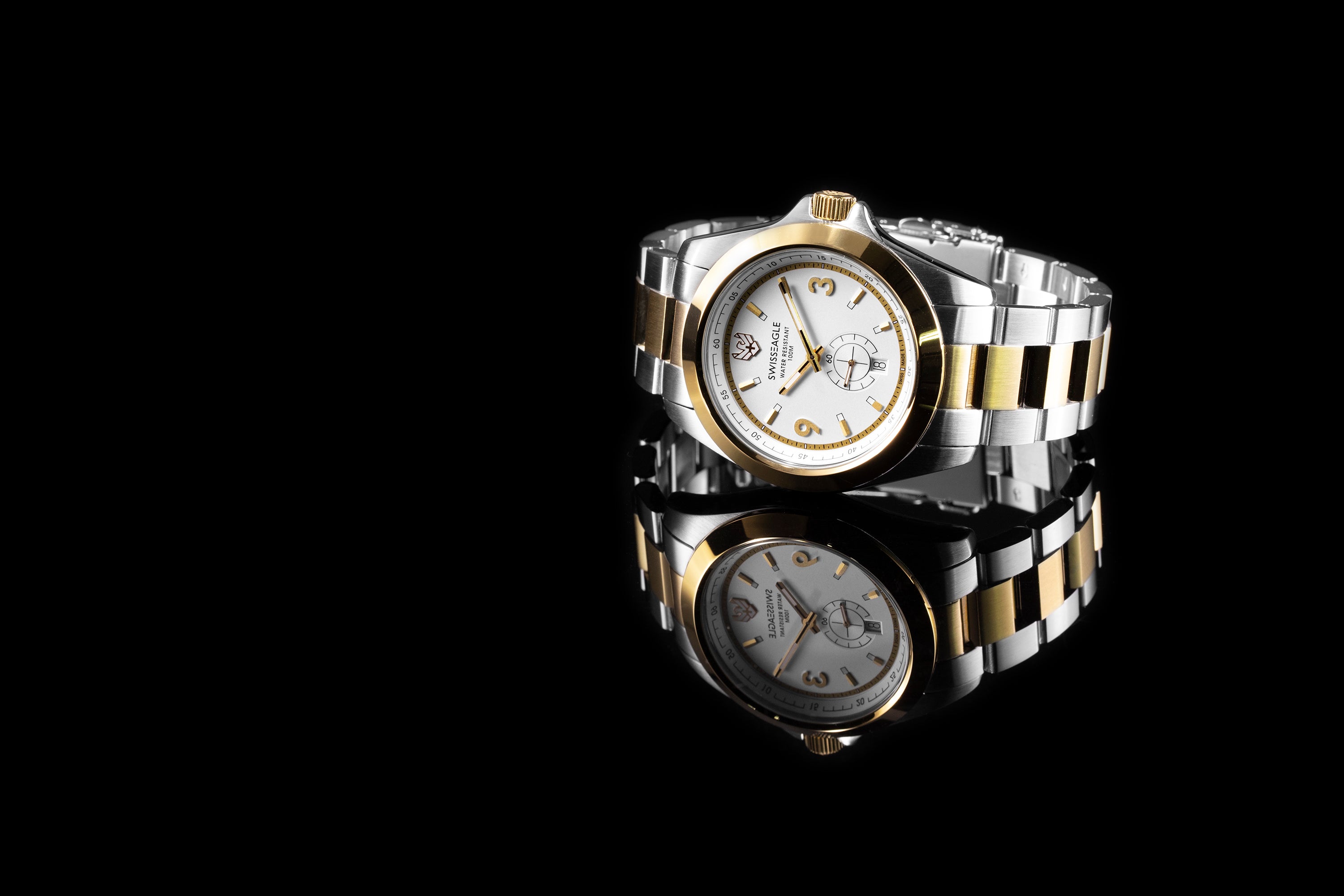 SWISS EAGLE Swiss Eagle Dufaux Two Tone Whtie 2 Hand Date Subdial Second Display Men's Watch SE-9064-44