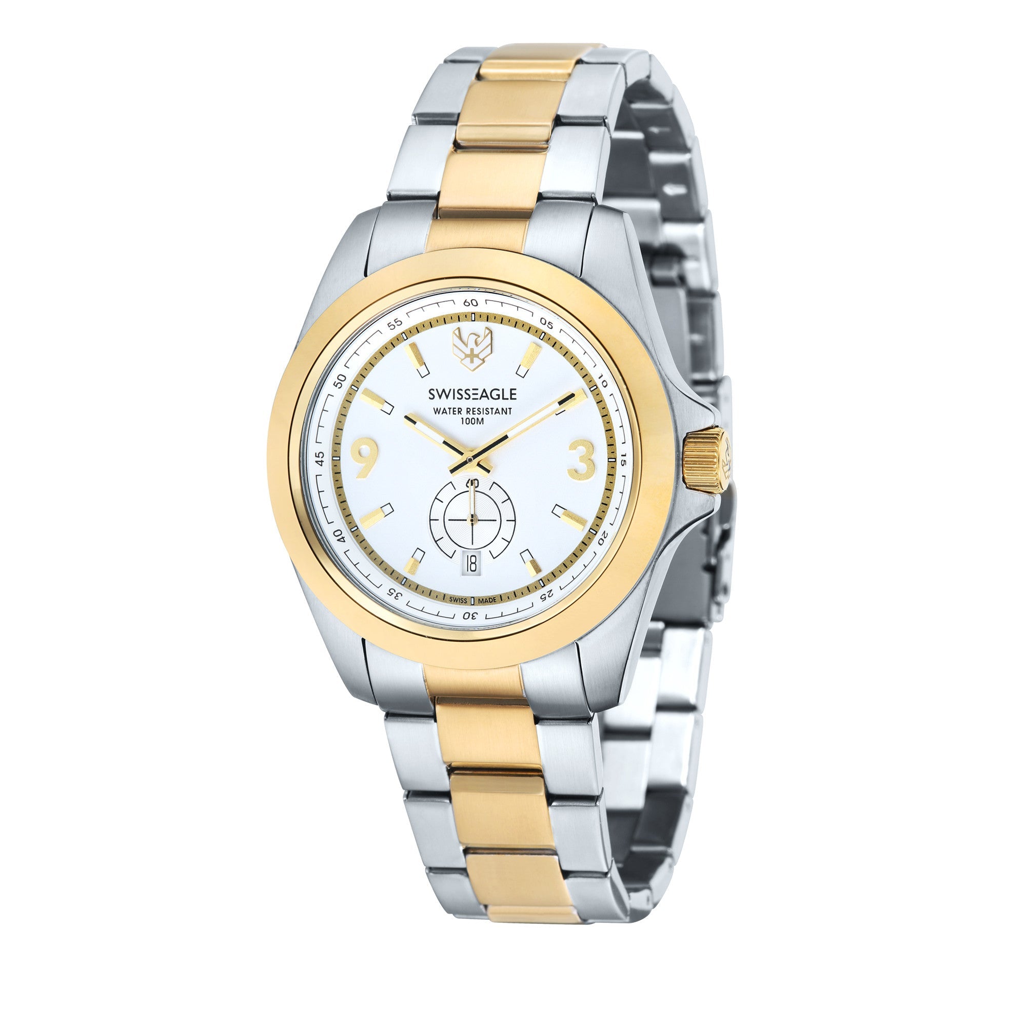 SWISS EAGLE Swiss Eagle Dufaux Two Tone Whtie 2 Hand Date Subdial Second Display Men's Watch SE-9064-44