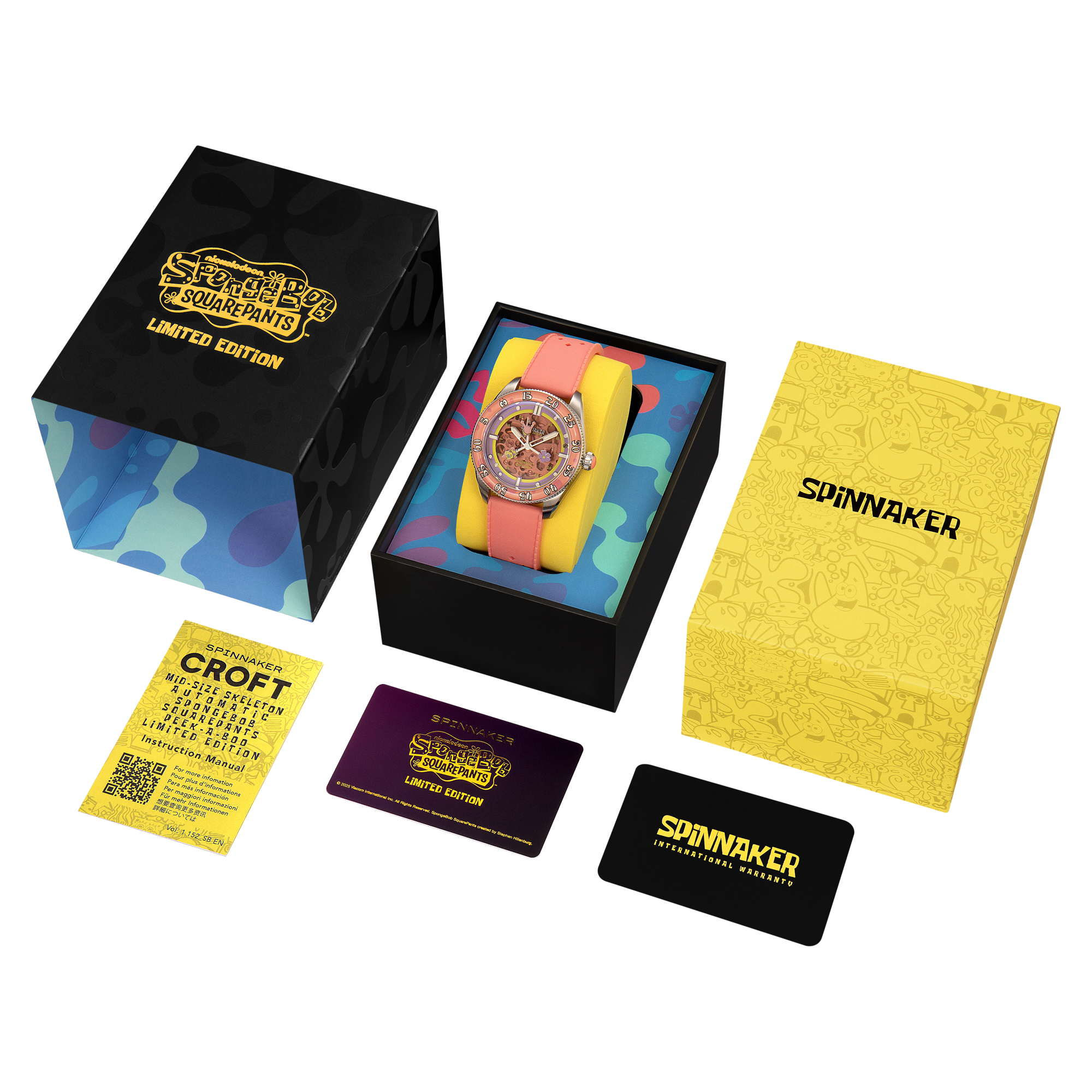 SPINNAKER Spinnaker Croft Mid-Size Skeleton Automatic Spongebob Squarepants Peek-A-Boo Limited Edition Seastar Sundial Men's Watch SP-5152-03
