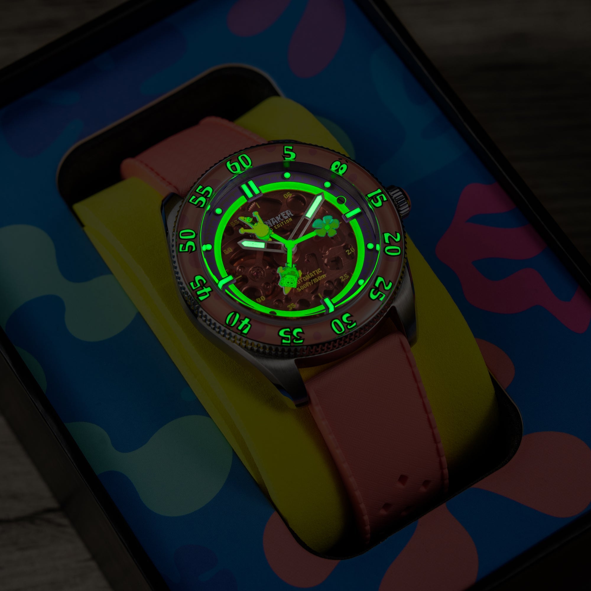SPINNAKER Spinnaker Croft Mid-Size Skeleton Automatic Spongebob Squarepants Peek-A-Boo Limited Edition Seastar Sundial Men's Watch SP-5152-03