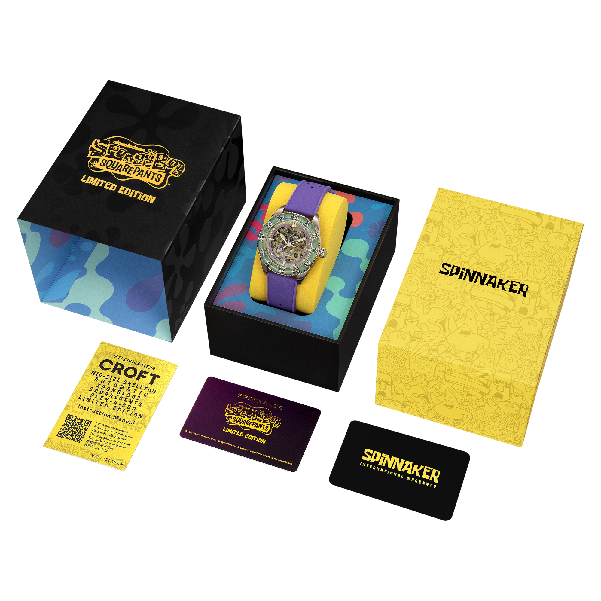 SPINNAKER Spinnaker Croft Mid-Size Skeleton Automatic Spongebob Squarepants Peek-A-Boo Limited Edition Sour Seconds Men's Watch SP-5152-04