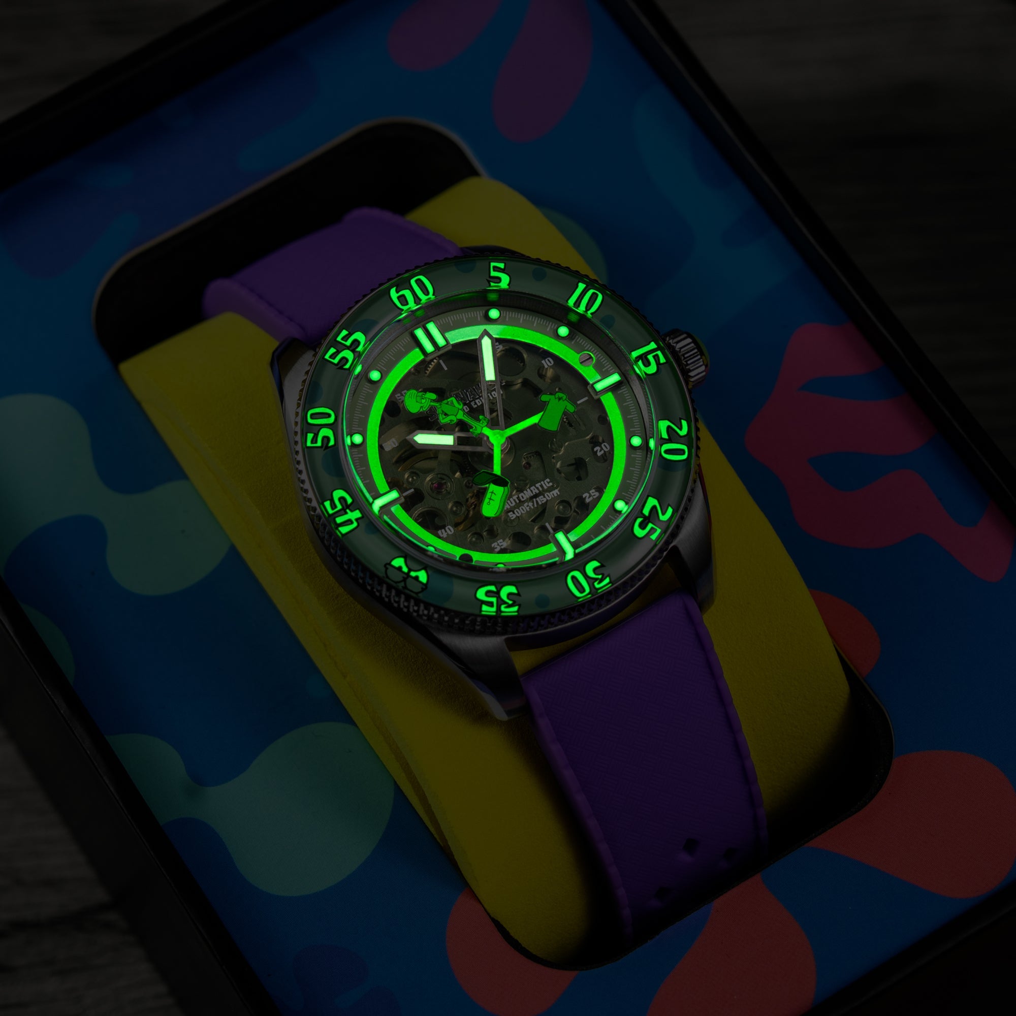 SPINNAKER Spinnaker Croft Mid-Size Skeleton Automatic Spongebob Squarepants Peek-A-Boo Limited Edition Sour Seconds Men's Watch SP-5152-04