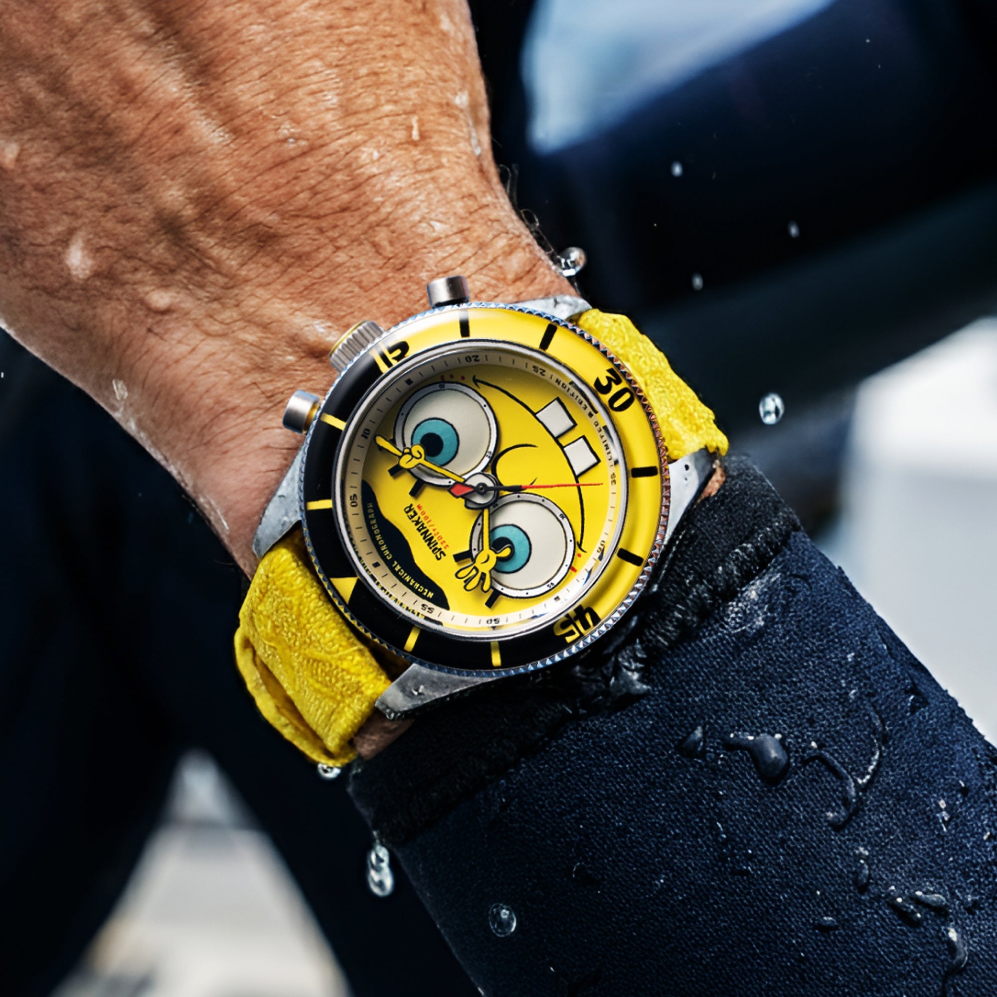 SPINNAKER Spinnaker Fleuss Mechanical Chronograph Spongebob Squarepants Eyedial Limited Edition Googly Yellow Men's Watch SP-5153-01