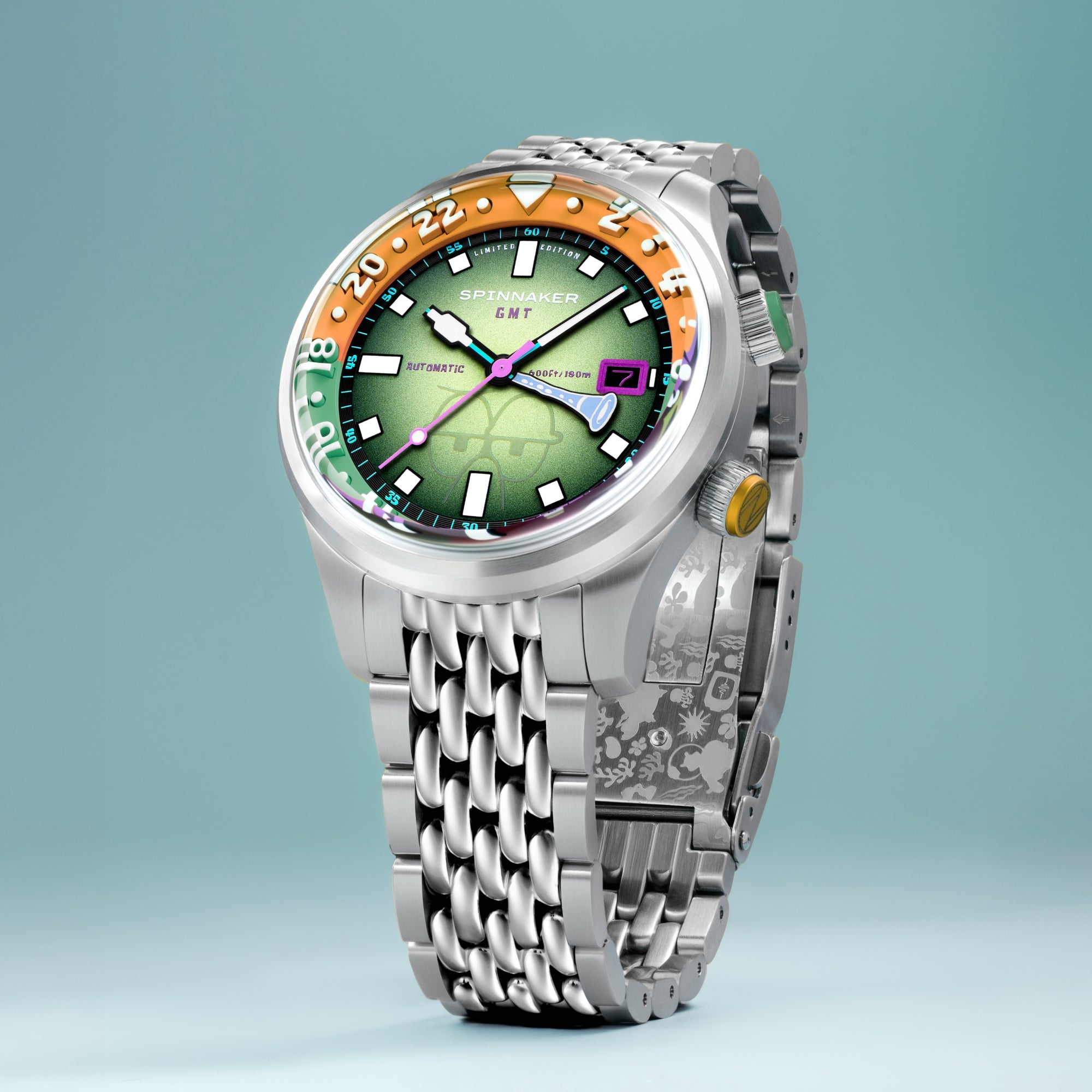 Spinnaker Bradner GMT Automatic Spongebob Squarepants Bubbly Grins Limited Edition Squidward Green Men's Watch SP-5162-33