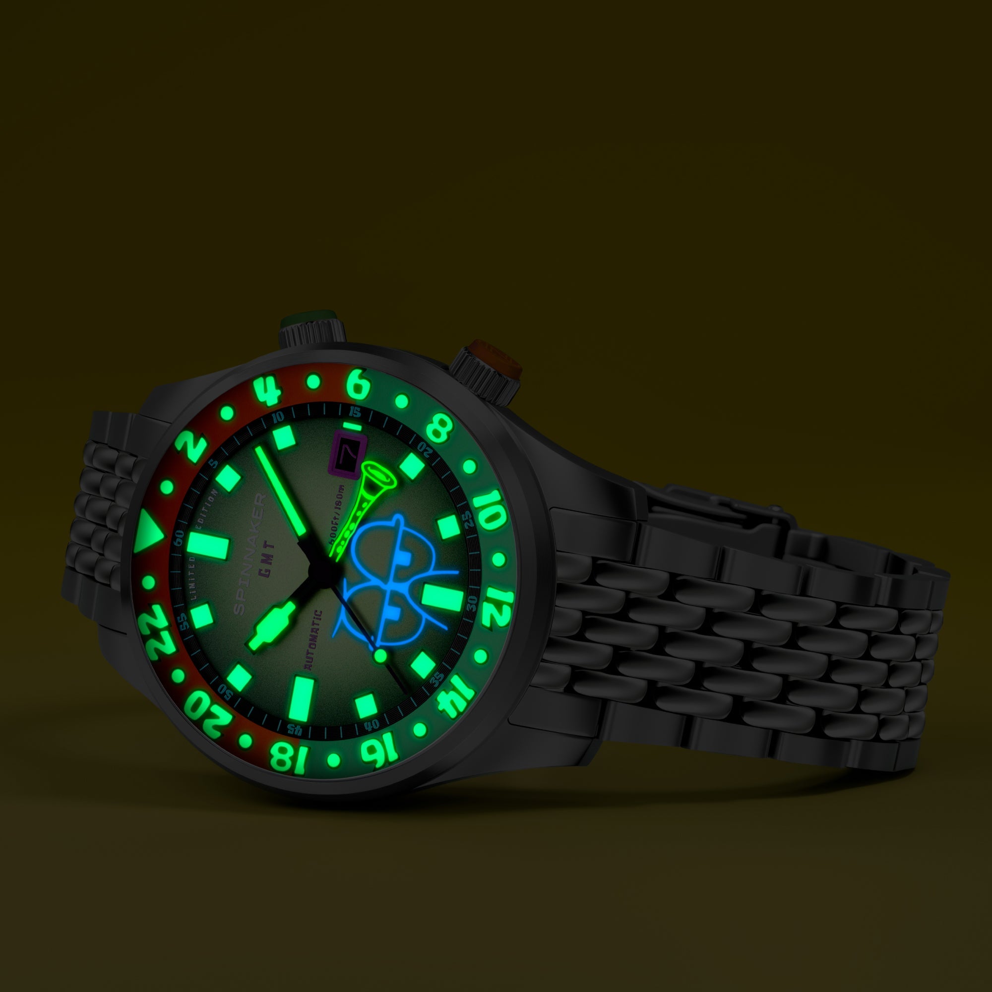 Spinnaker Bradner GMT Automatic Spongebob Squarepants Bubbly Grins Limited Edition Squidward Green Men's Watch SP-5162-33