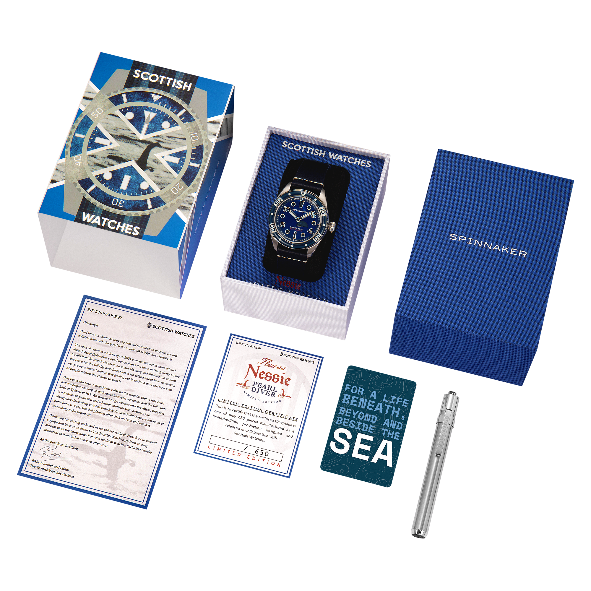 SPINNAKER Spinnaker Fleuss Automatic Nessie Blue Pearl Diver Limited Edition Men's Watch SP-5168-01