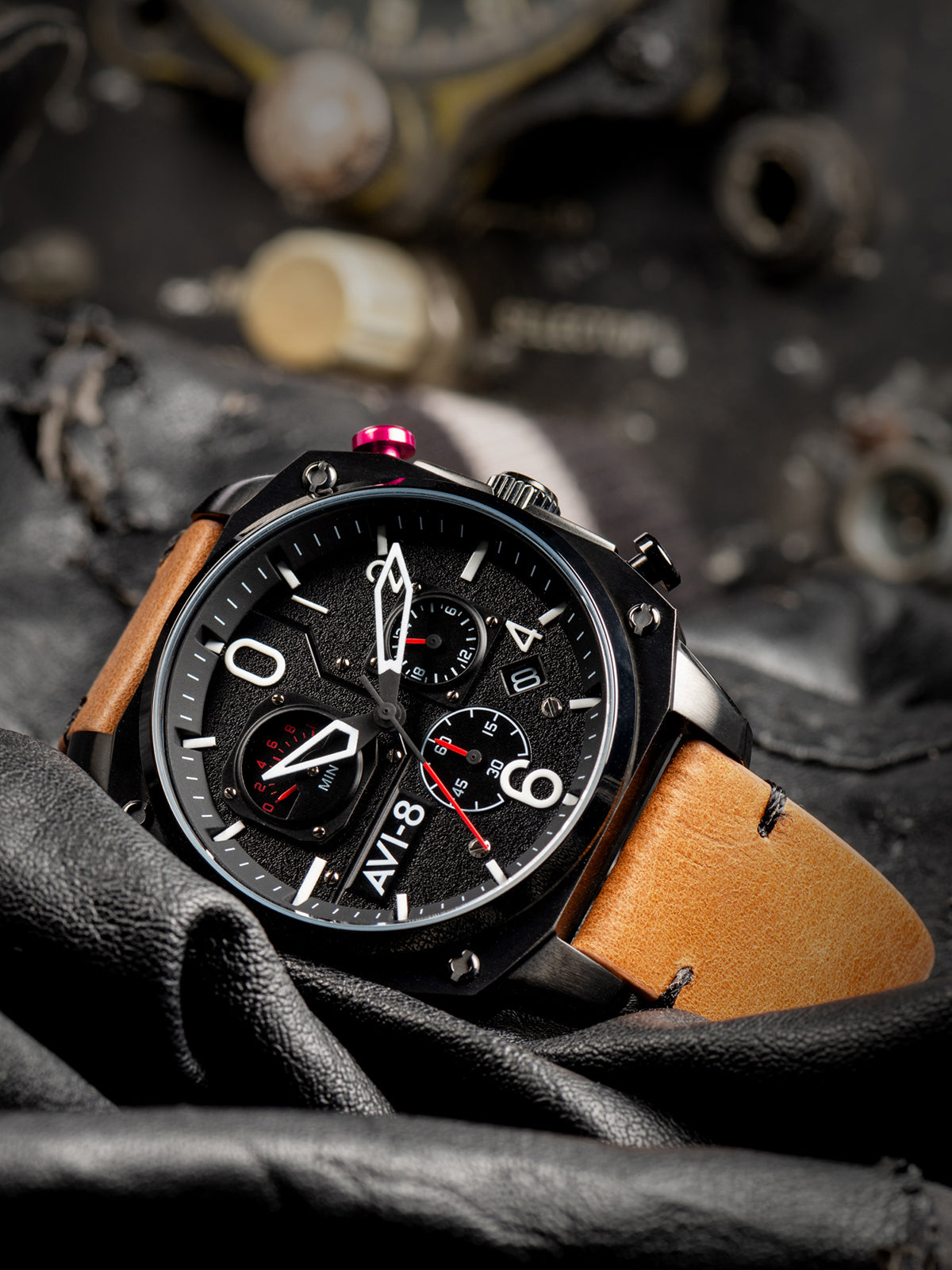 AVI-8 AVI-8 Pilot Hawker Hunter Retrograde Men's Japanese Quartz Charcoal Ember Brown Watch AV-4052-02