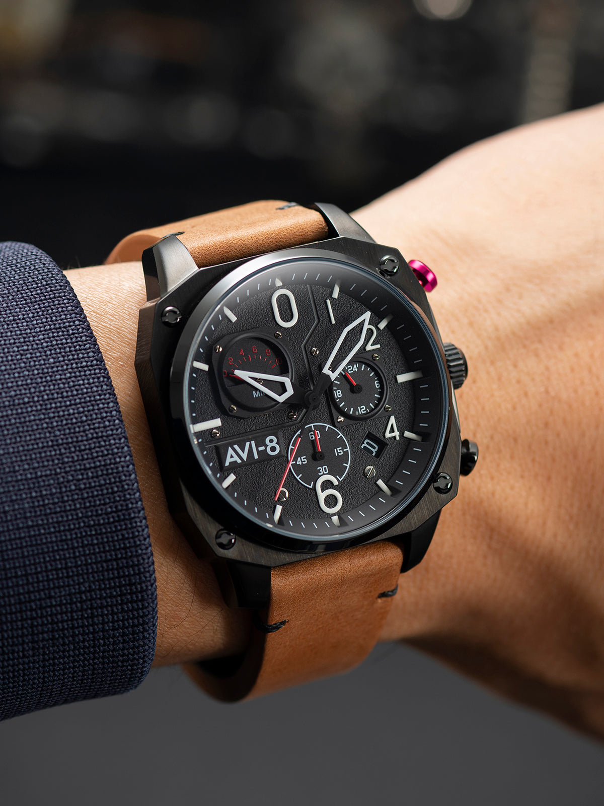 AVI-8 AVI-8 Pilot Hawker Hunter Retrograde Men's Japanese Quartz Charcoal Ember Brown Watch AV-4052-02