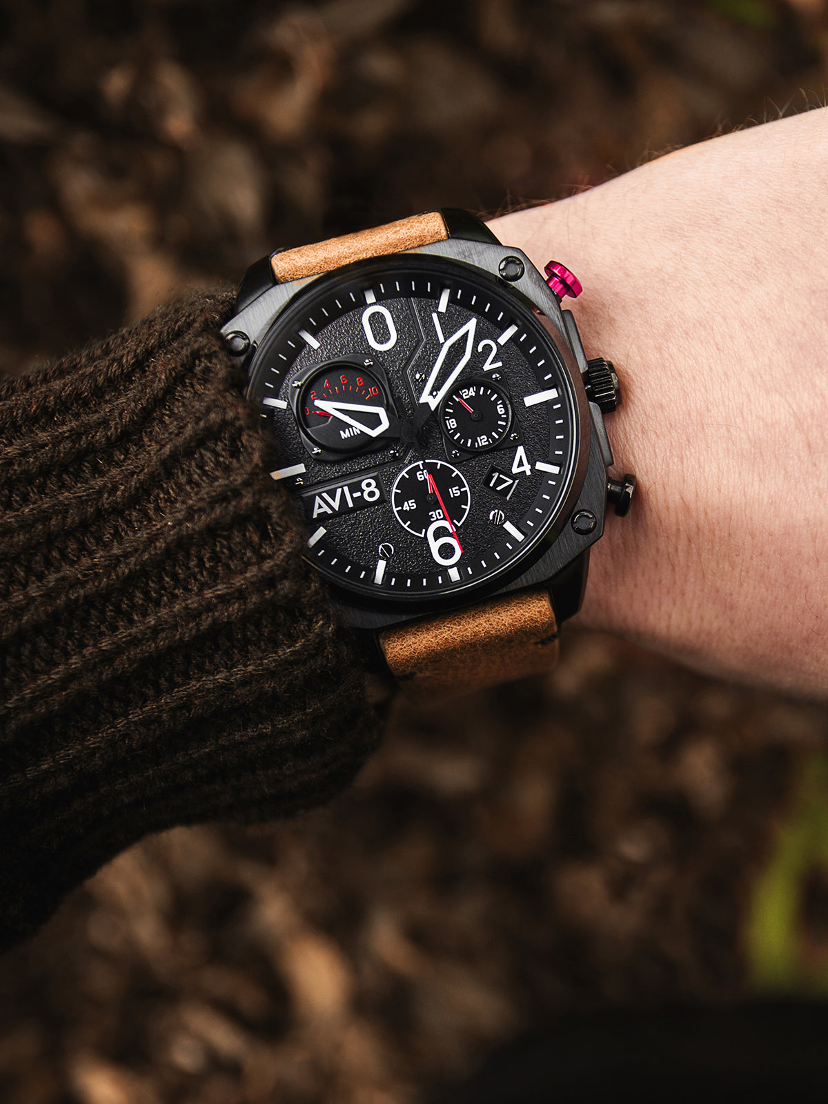 AVI-8 AVI-8 Pilot Hawker Hunter Retrograde Men's Japanese Quartz Charcoal Ember Brown Watch AV-4052-02