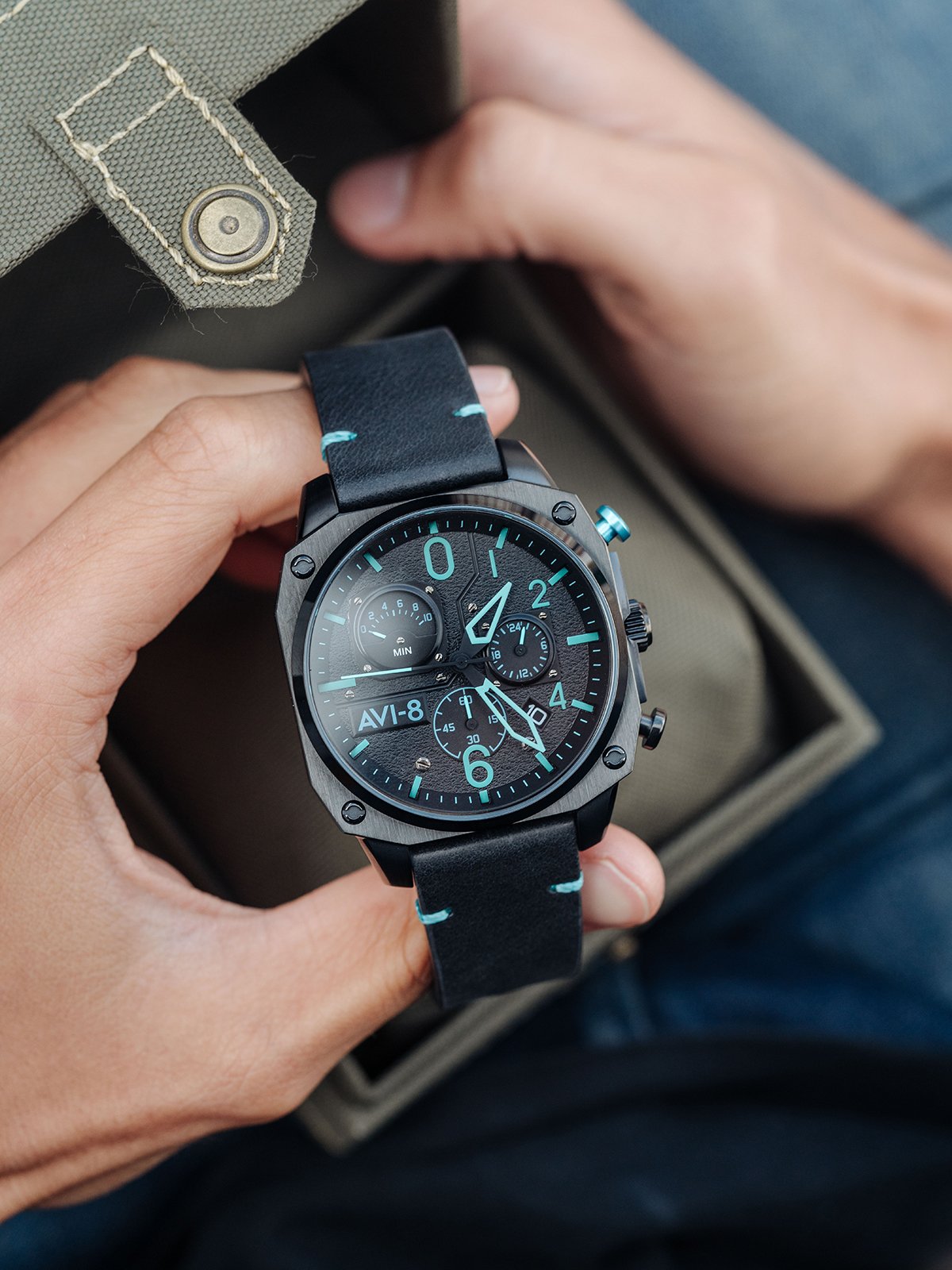 AVI-8 AVI-8 Hawker Hunter Retrograde Chronograph Blue Diamond Men's Japanese Quartz Pilot Watch AV-4052-05