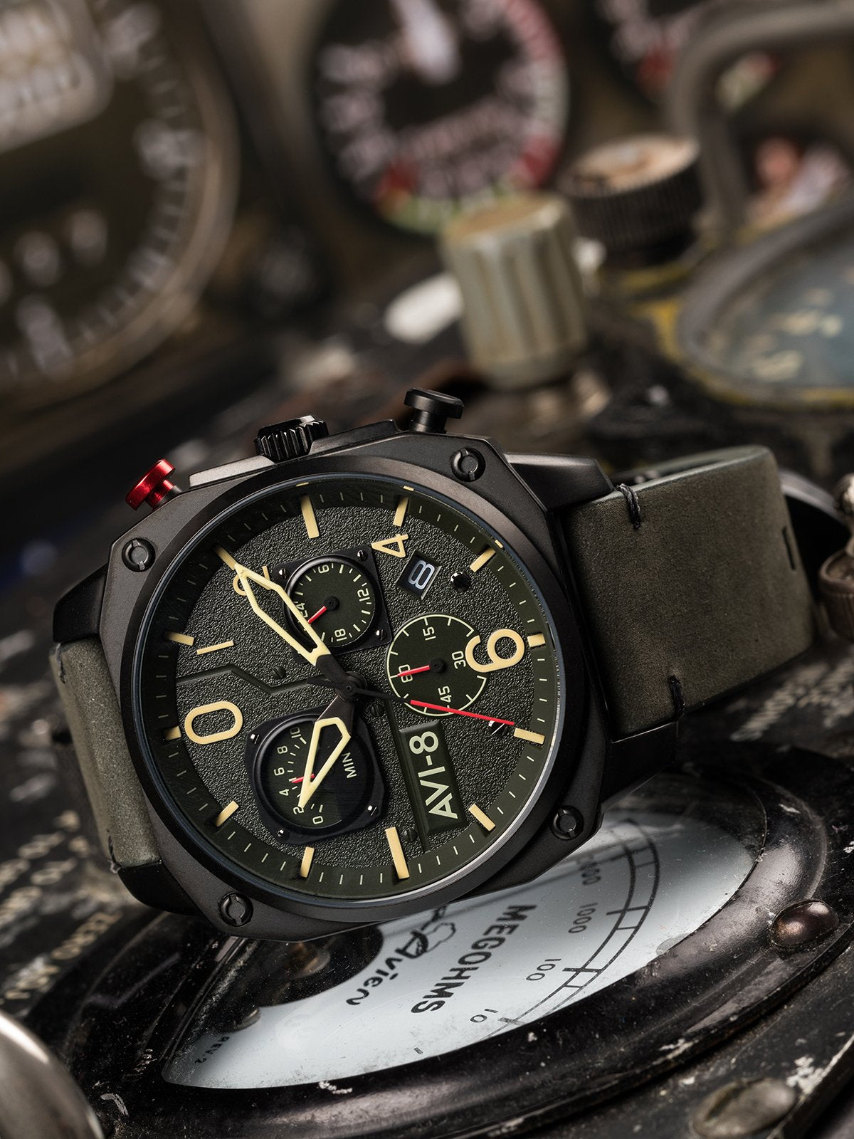 AVI-8 AVI-8 Pilot Hawker Hunter Retrograde Men's Japanese Quartz Deep Green Black Watch AV-4052-08