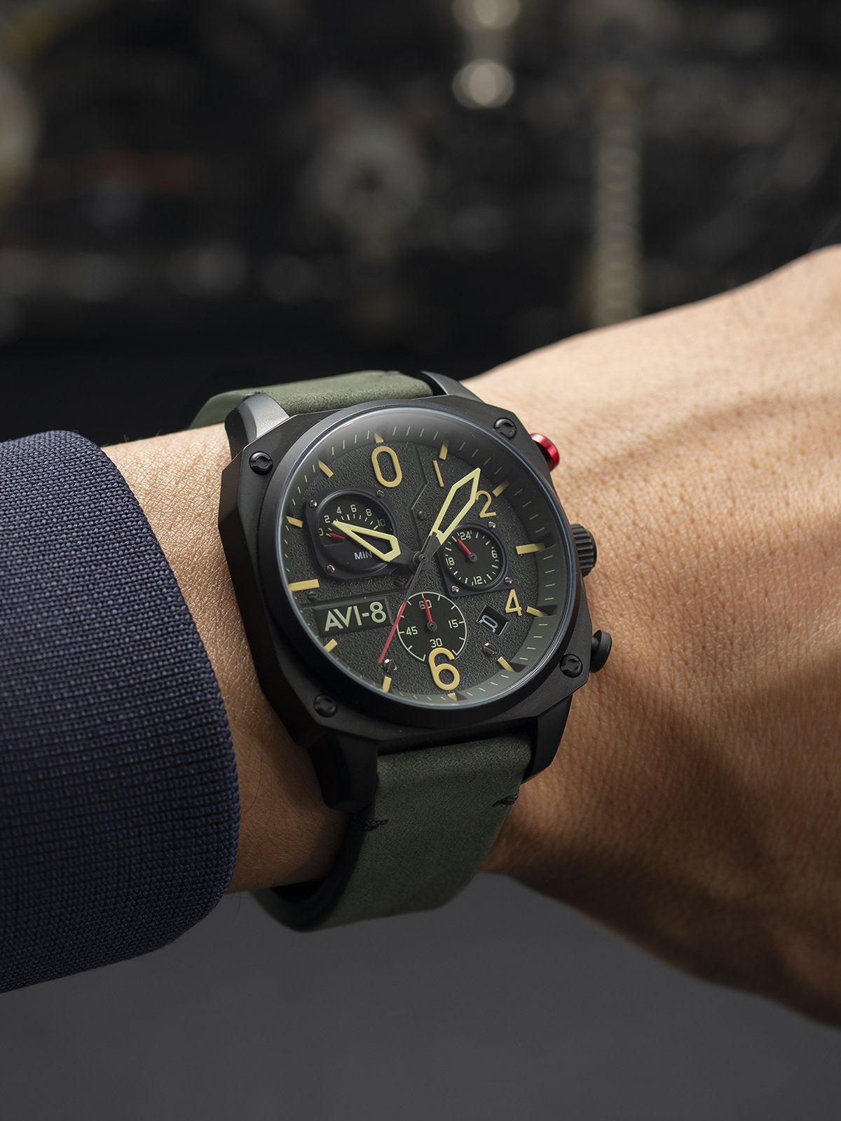 AVI-8 AVI-8 Pilot Hawker Hunter Retrograde Men's Japanese Quartz Deep Green Black Watch AV-4052-08
