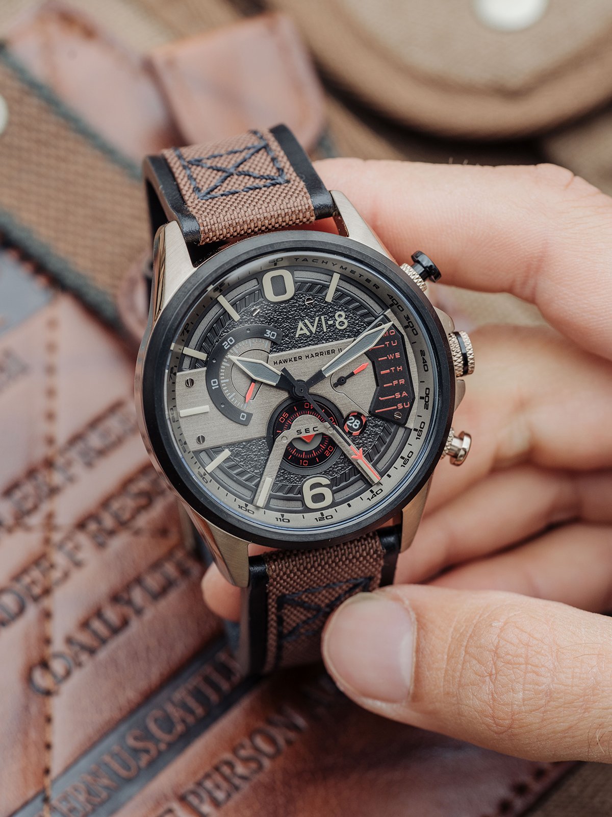 AVI-8 AVI-8 Pilot Hawker Harrier II Dual Retrograde Men's Japanese Quartz Desert Brown Watch AV-4056-06