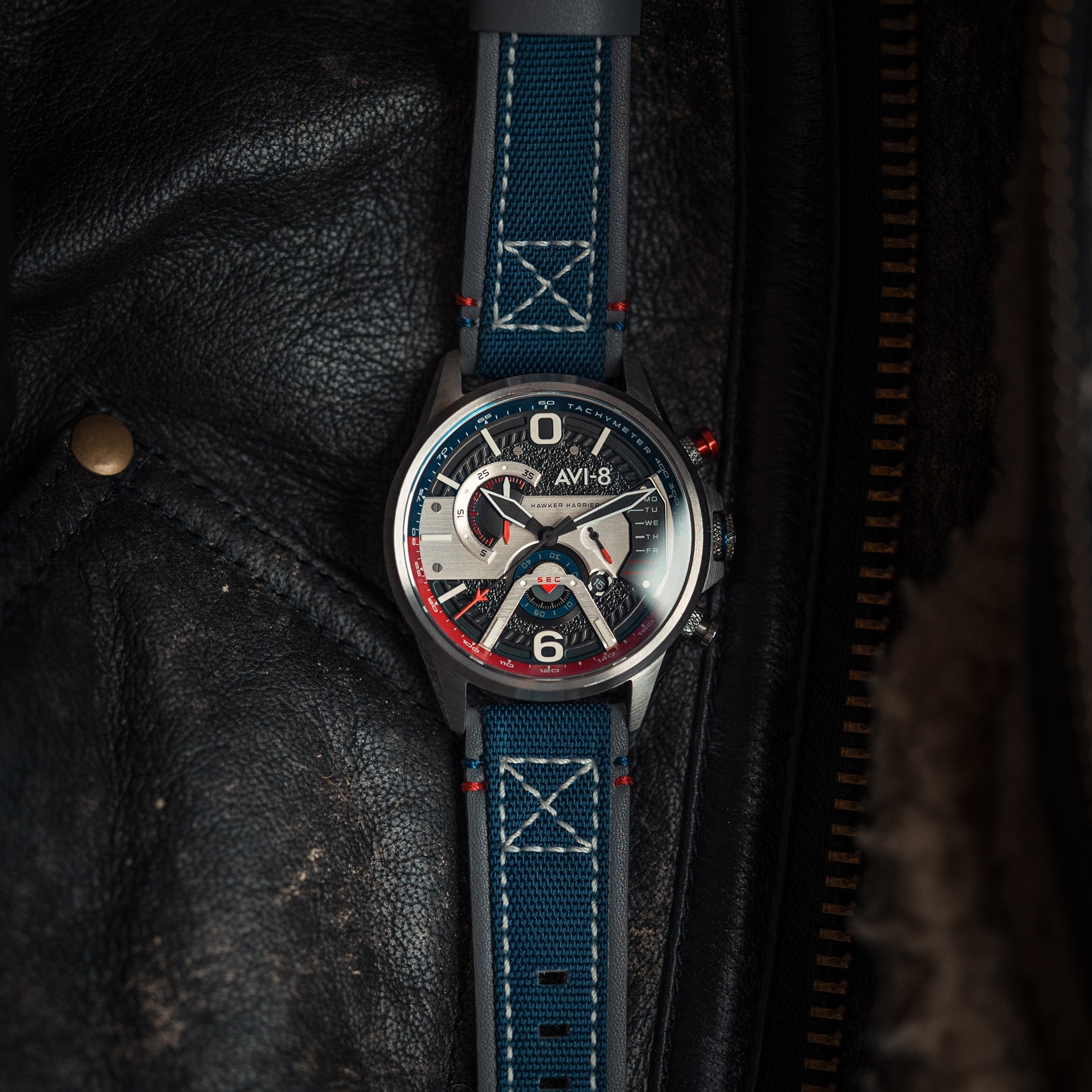 AVI-8 AVI-8 Hawker Harrier Dual Retrograde Quartz Chronograph Admiral Black Steel Men's Watch AV-4056-09