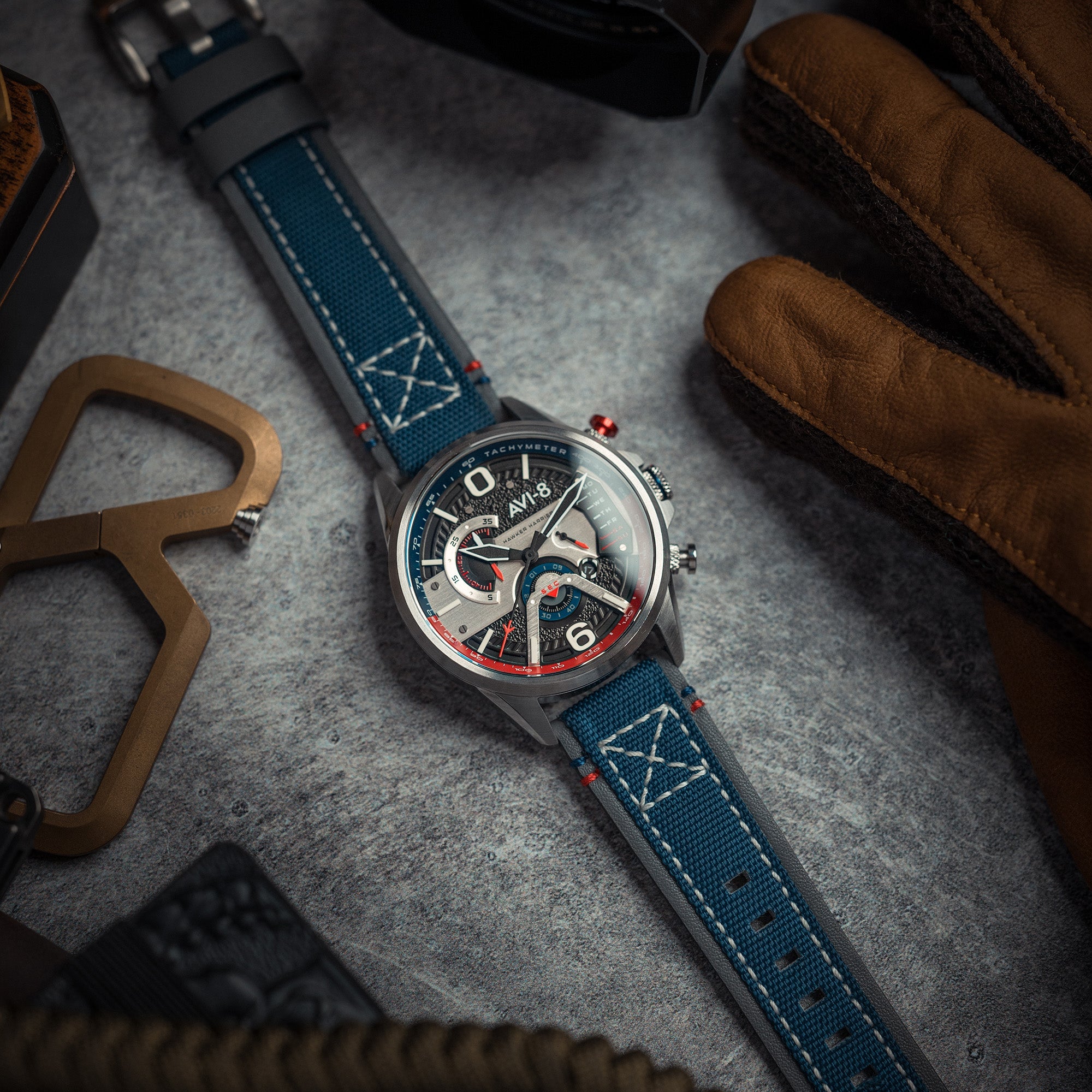 AVI-8 AVI-8 Hawker Harrier Dual Retrograde Quartz Chronograph Admiral Black Steel Men's Watch AV-4056-09