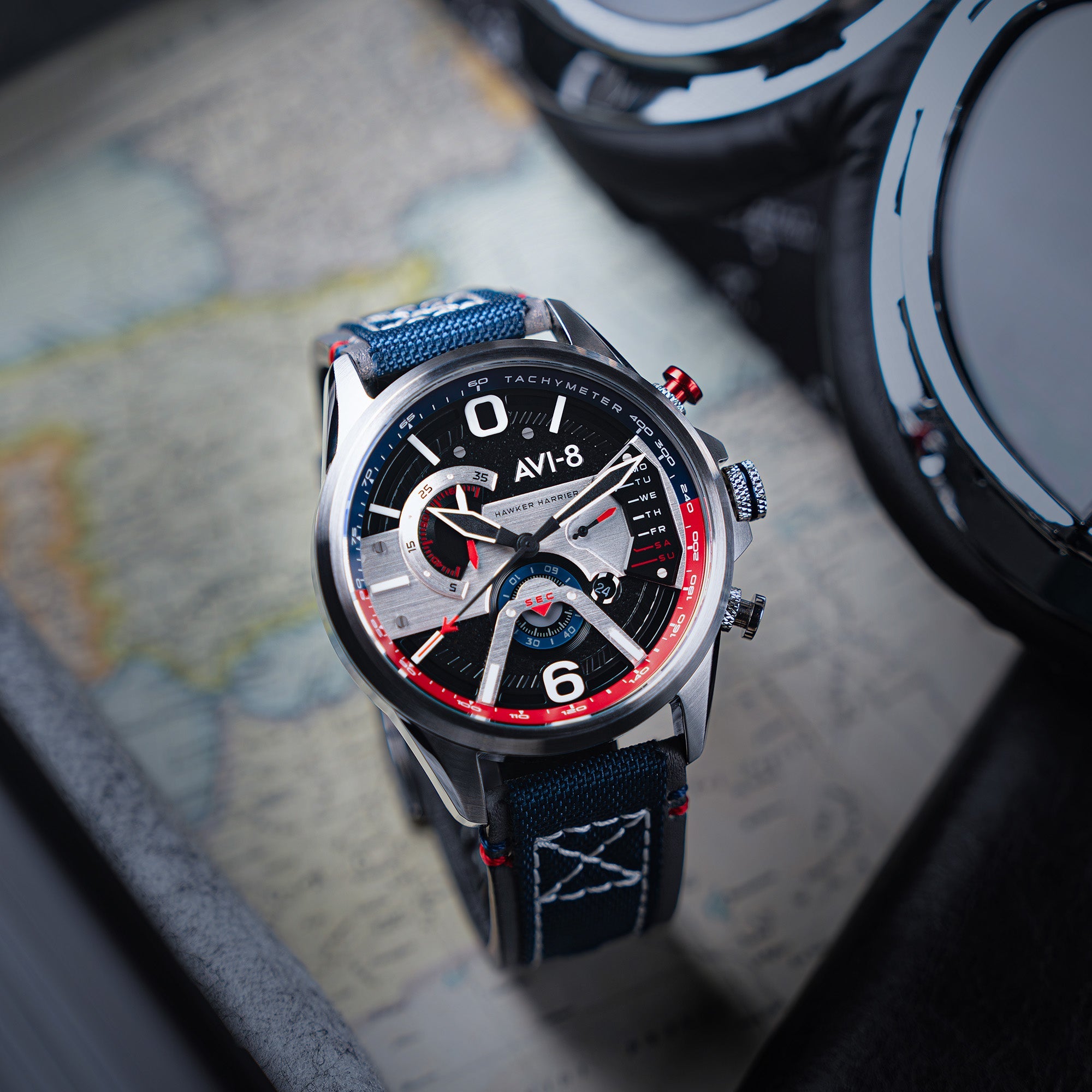 AVI-8 AVI-8 Hawker Harrier Dual Retrograde Quartz Chronograph Admiral Black Steel Men's Watch AV-4056-09