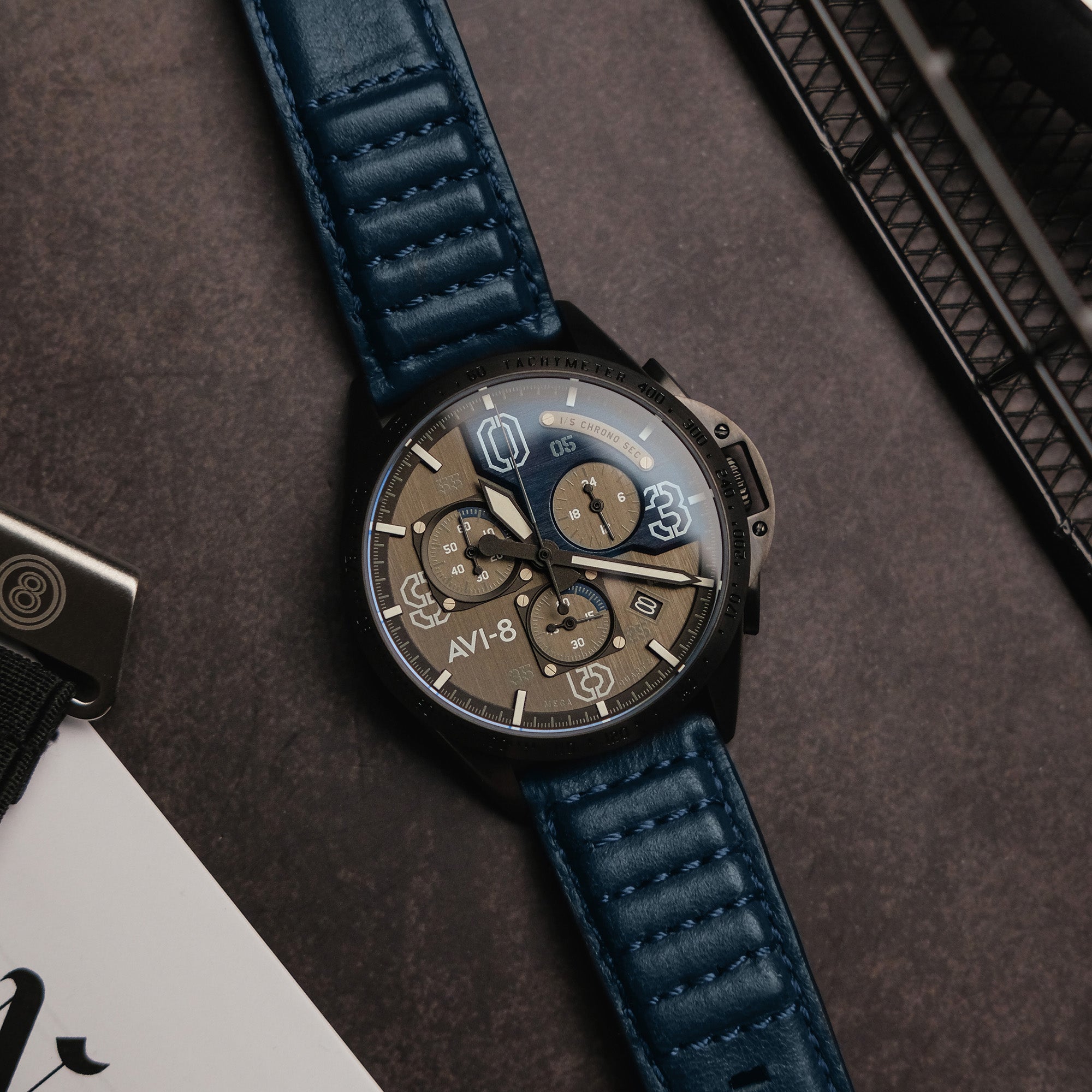 AVI-8 AVI-8 Mens P-51 Mustang Blakeslee Chronograph Air Blue Japanese Meca-Quartz Pilot Watch AV-4077-04