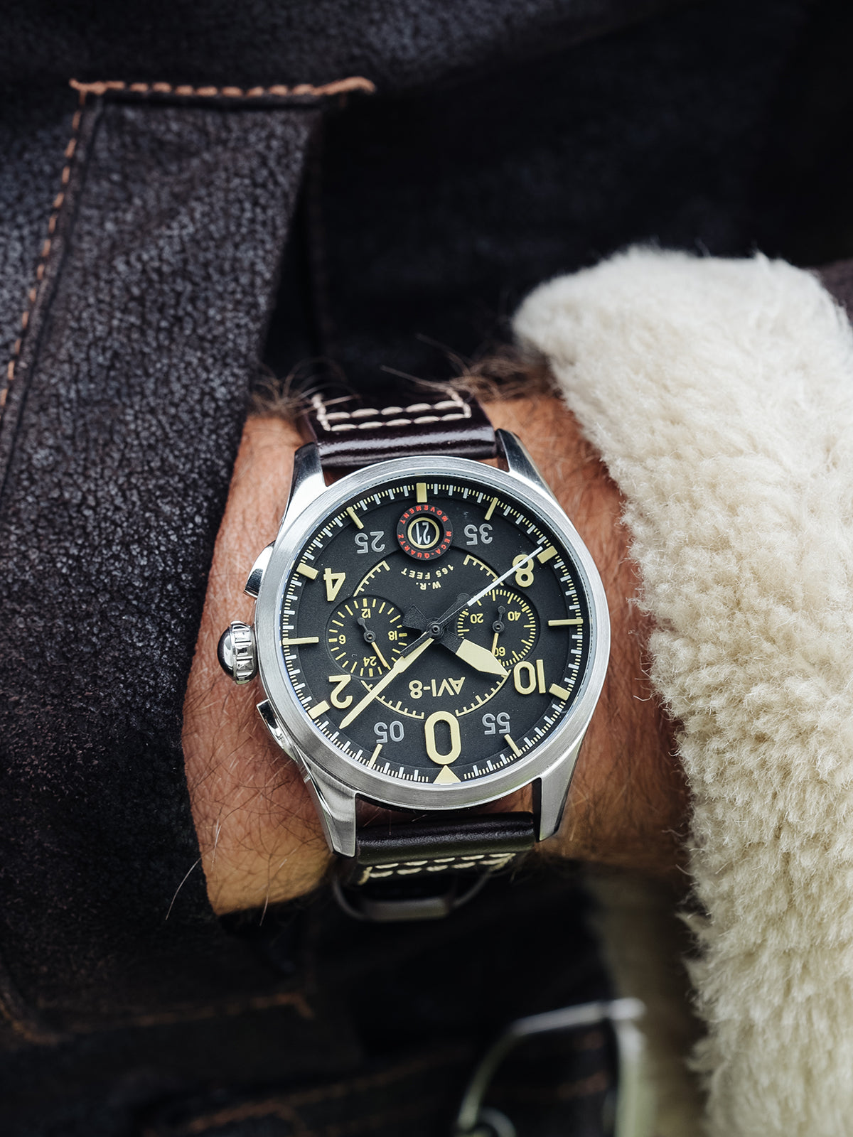 AVI-8 AVI-8 Pilot Spitfire Lock Men's Midnight Oak Japanese Quartz Midnight Oak Watch AV-4089-01