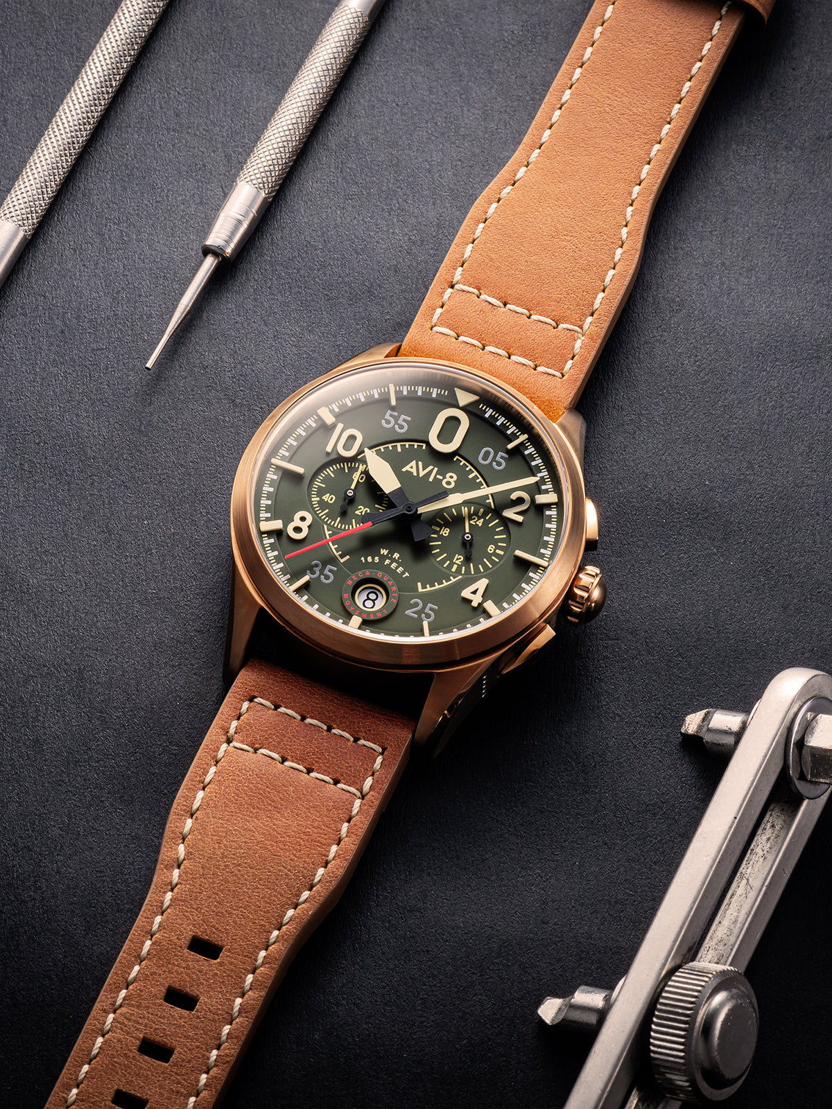 AVI-8 AVI-8 Pilot Spitfire Lock Men's Bronze Japanese Quartz Bronze Green Watch AV-4089-02