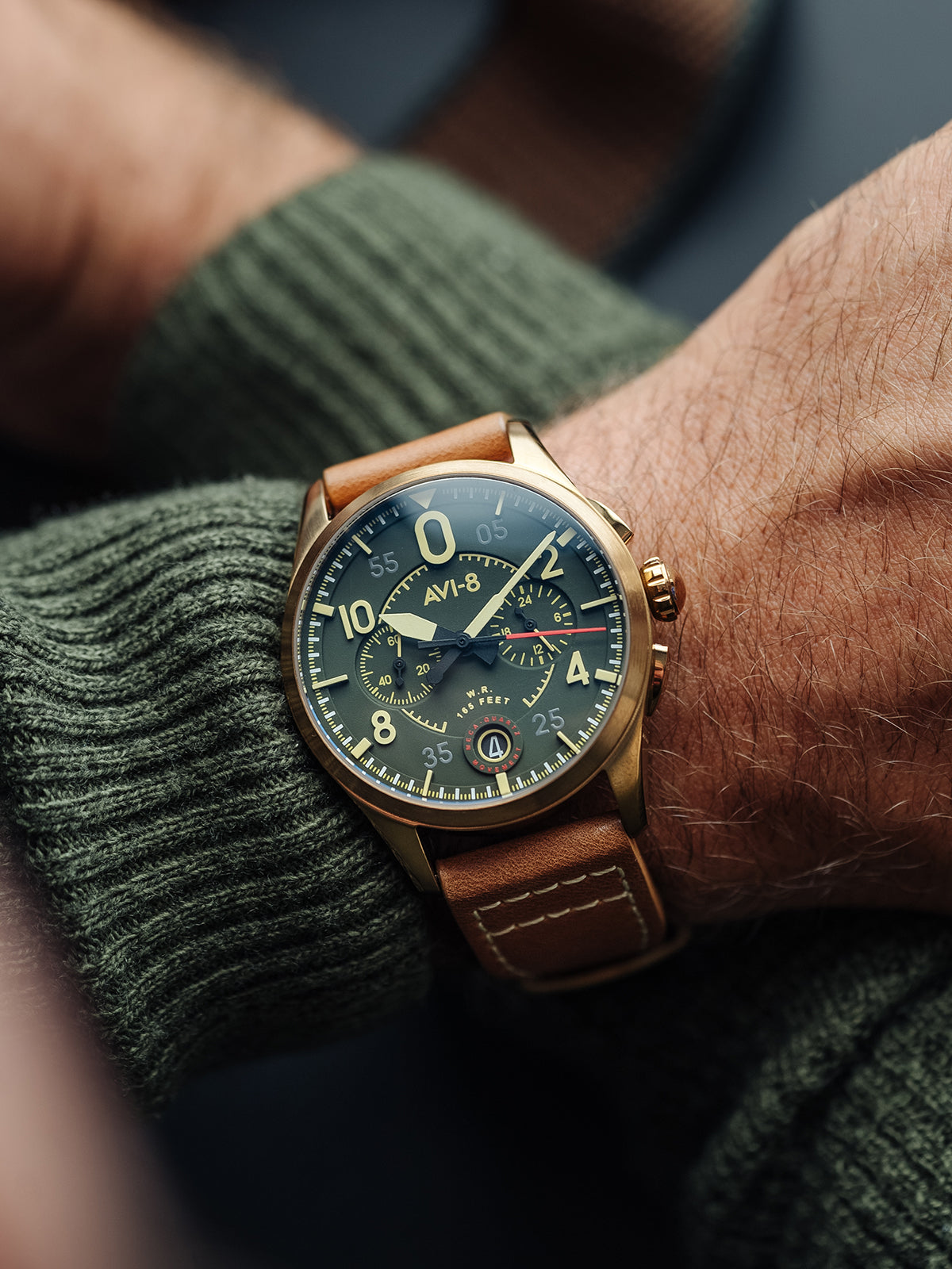 AVI-8 AVI-8 Pilot Spitfire Lock Men's Bronze Japanese Quartz Bronze Green Watch AV-4089-02