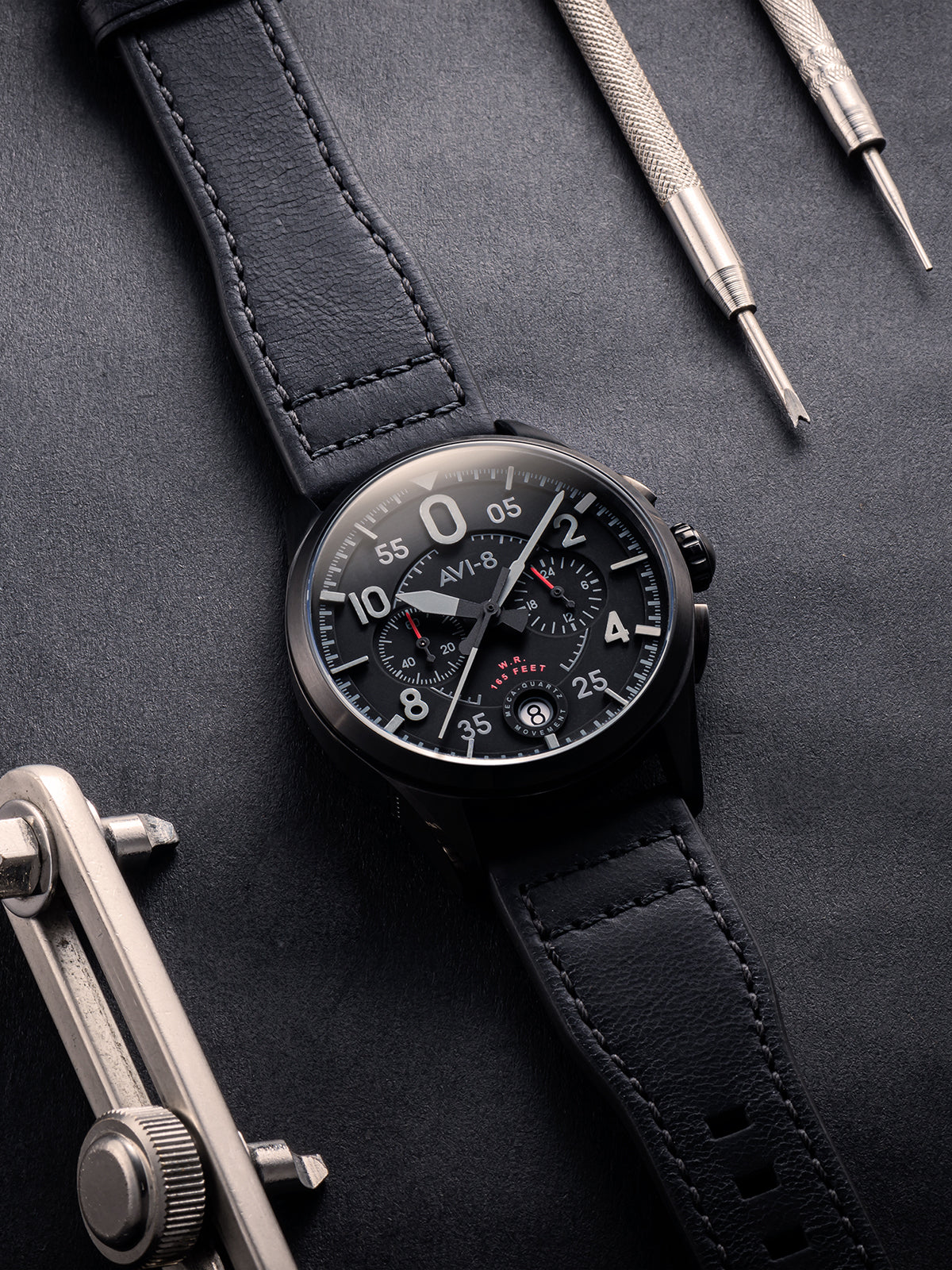 AVI-8 AVI-8 Pilot Spitfire Lock Men's Slate Japanese Quartz Slate Black Watch AV-4089-03