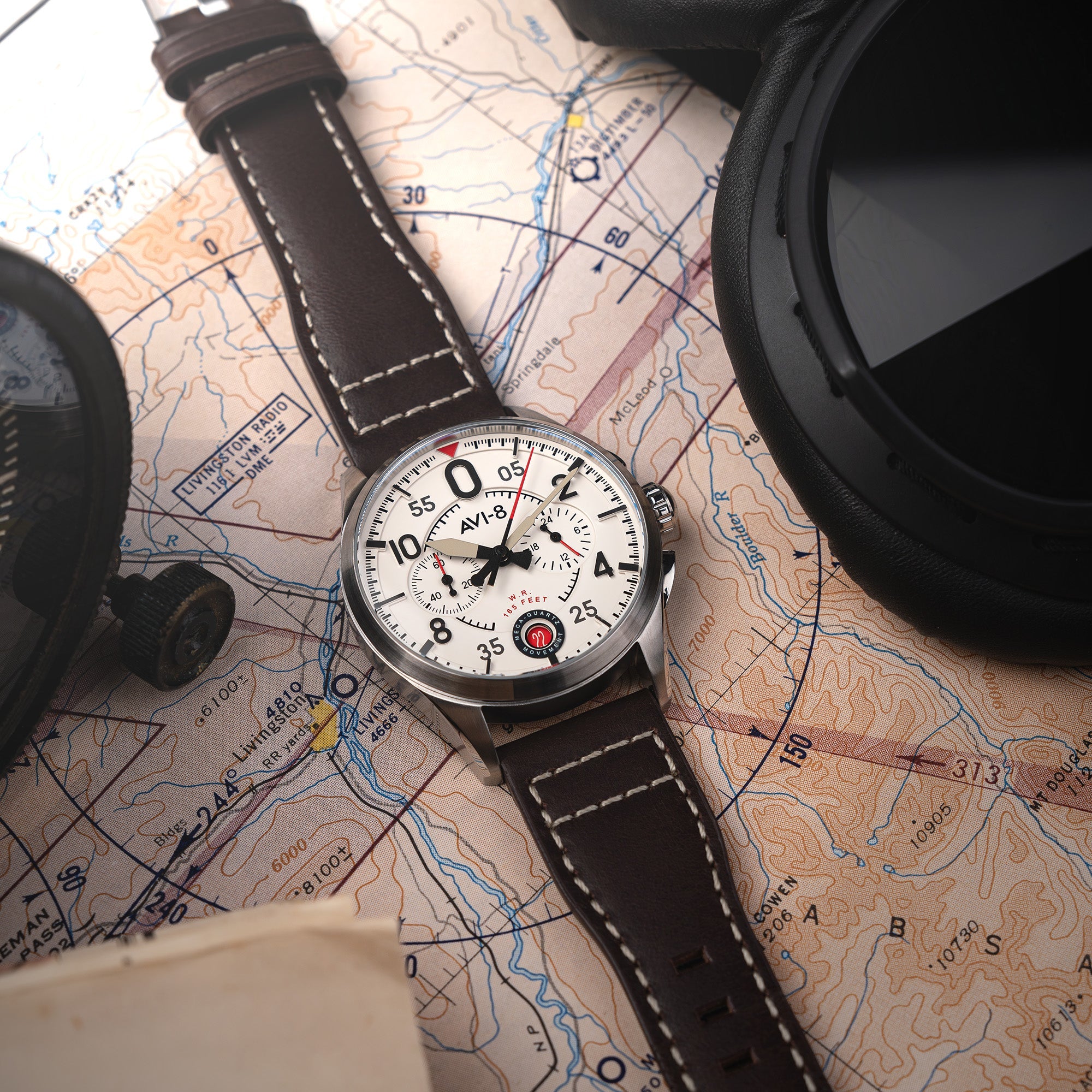 AVI-8 AVI-8 Spitfire Lock Chronograph Aircraft White Men's Watch AV-4089-05