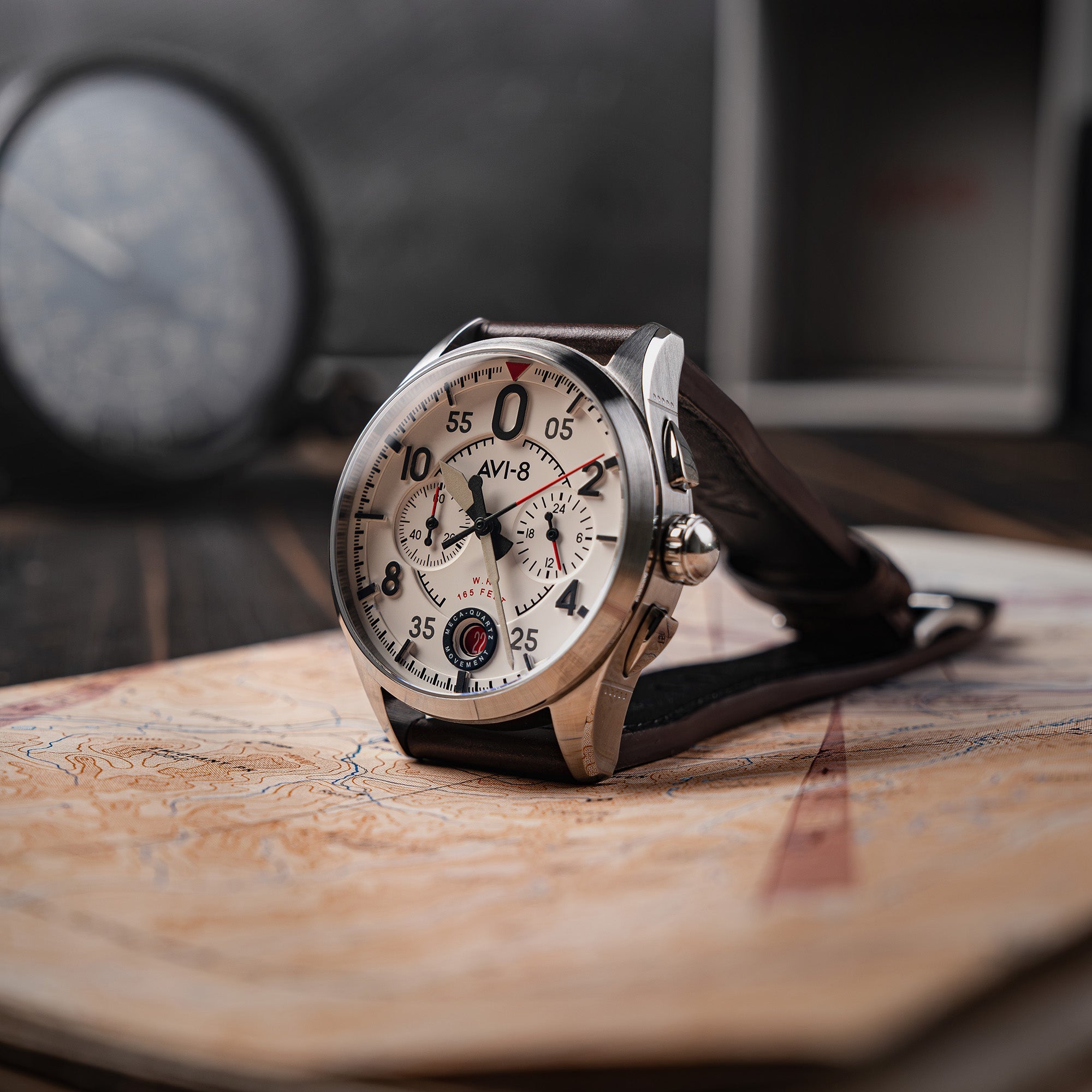 AVI-8 AVI-8 Spitfire Lock Chronograph Aircraft White Men's Watch AV-4089-05