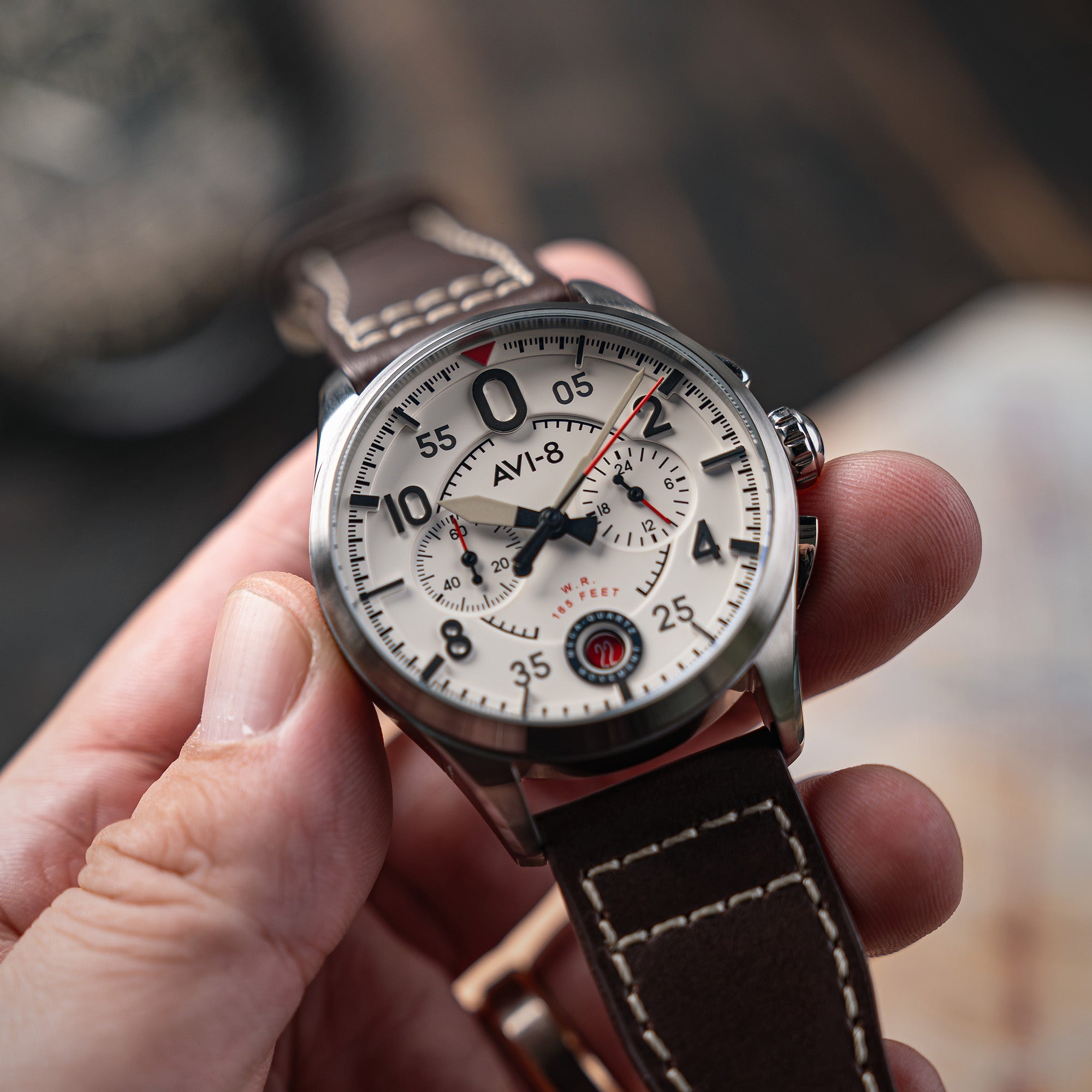 AVI-8 AVI-8 Spitfire Lock Chronograph Aircraft White Men's Watch AV-4089-05
