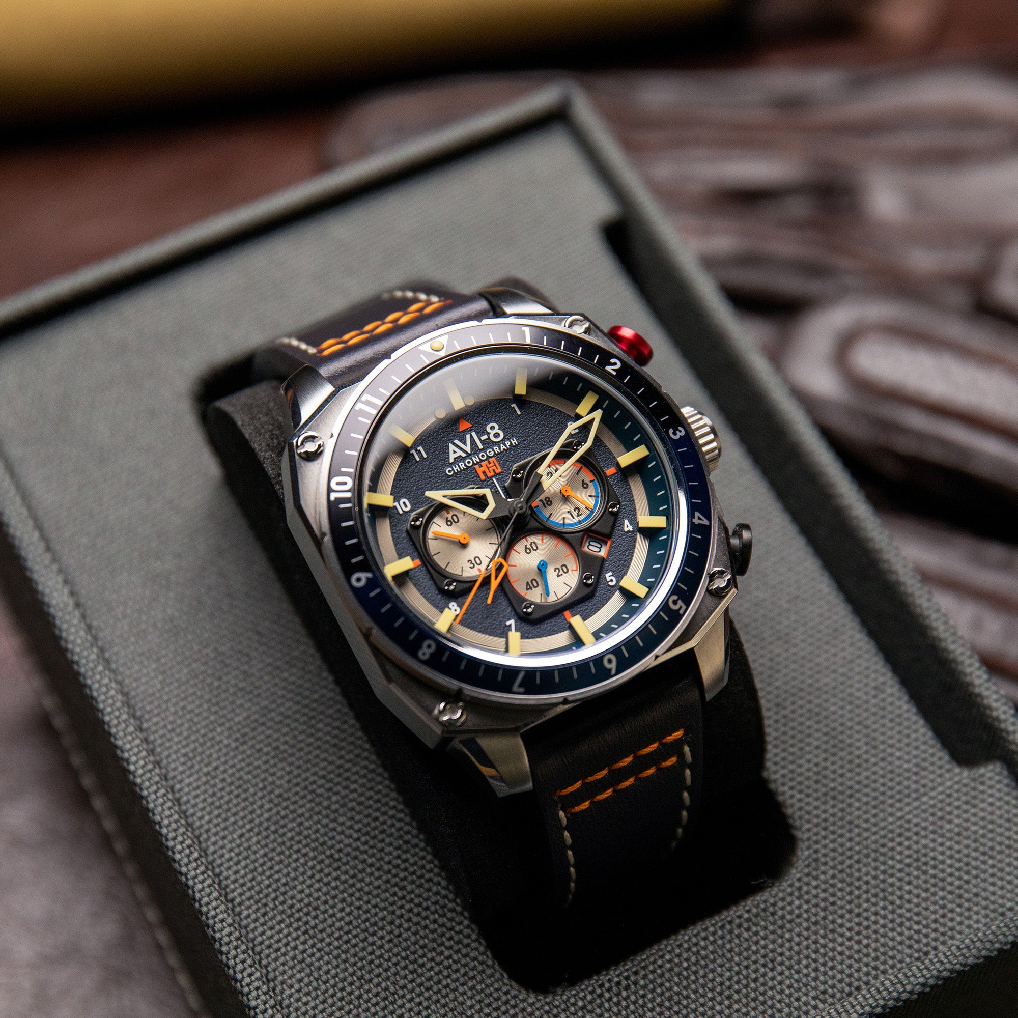 AVI-8 AVI-8 Atlas Dual Time Japanese Chronograph Pavillion Blue Men's Watch AV-4100-02