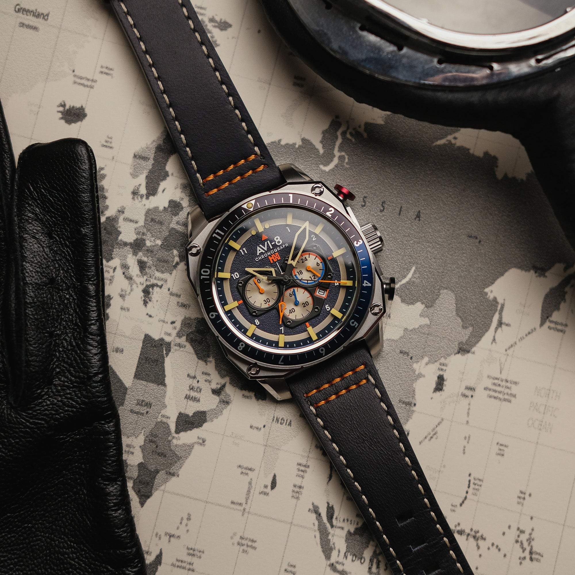 AVI-8 AVI-8 Atlas Dual Time Japanese Chronograph Pavillion Blue Men's Watch AV-4100-02