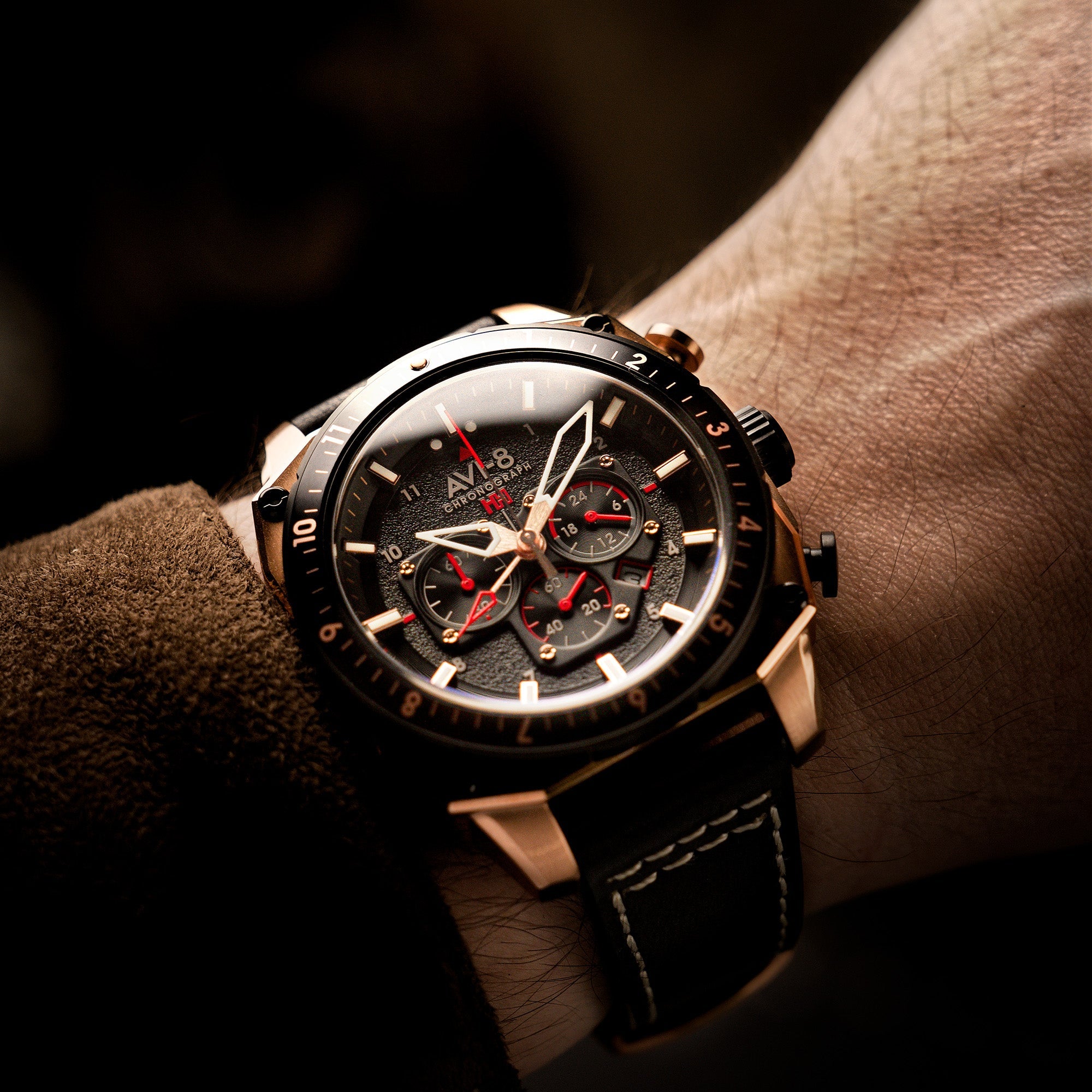 AVI-8 AVI-8 Hawker Hunter Atlas Dual Time Chronograph Jet Black Men's Watch AV-4100-06