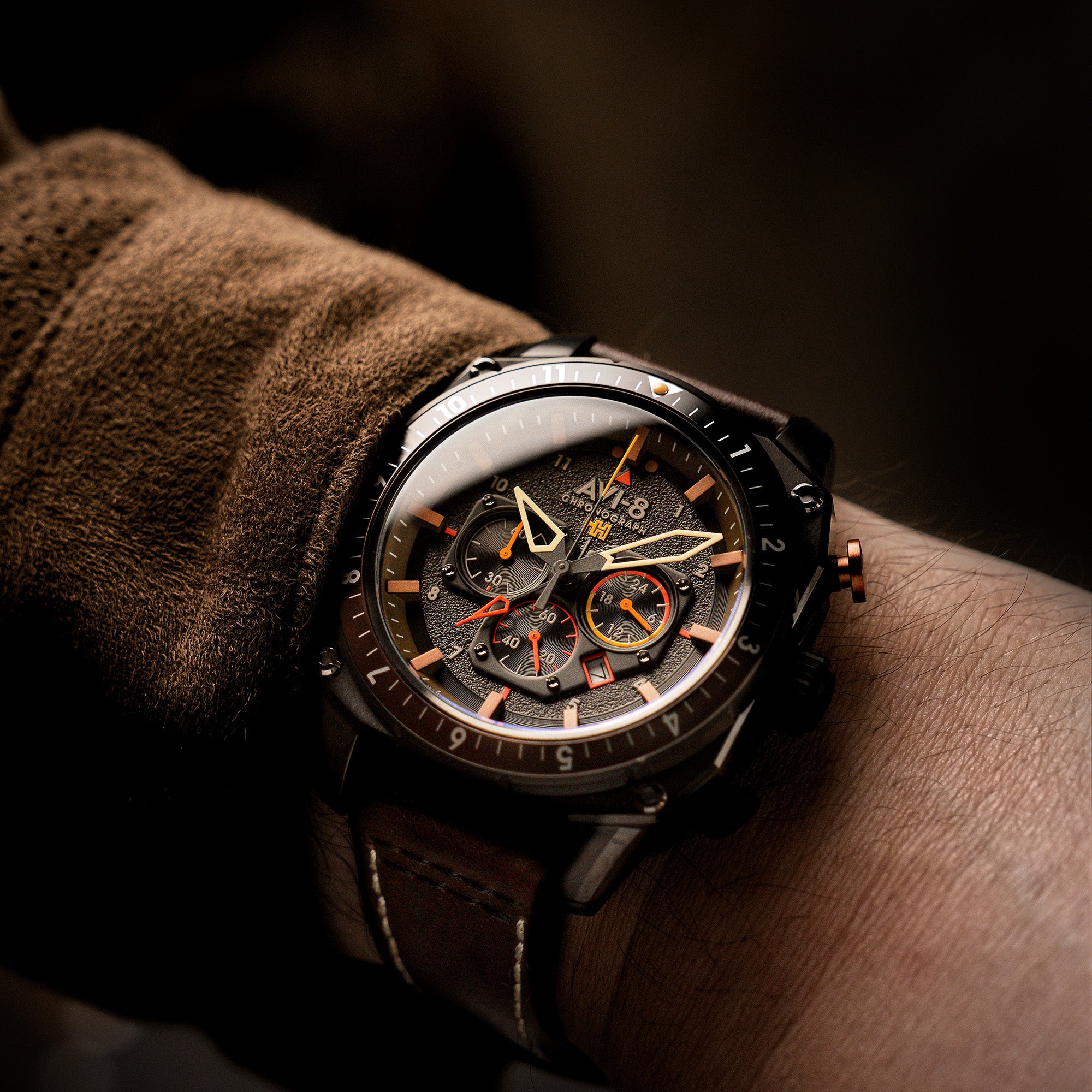 AVI-8 AVI-8 Hawker Hunter Atlas Dual Time Chronograph Soot Black Men's Watch AV-4100-08