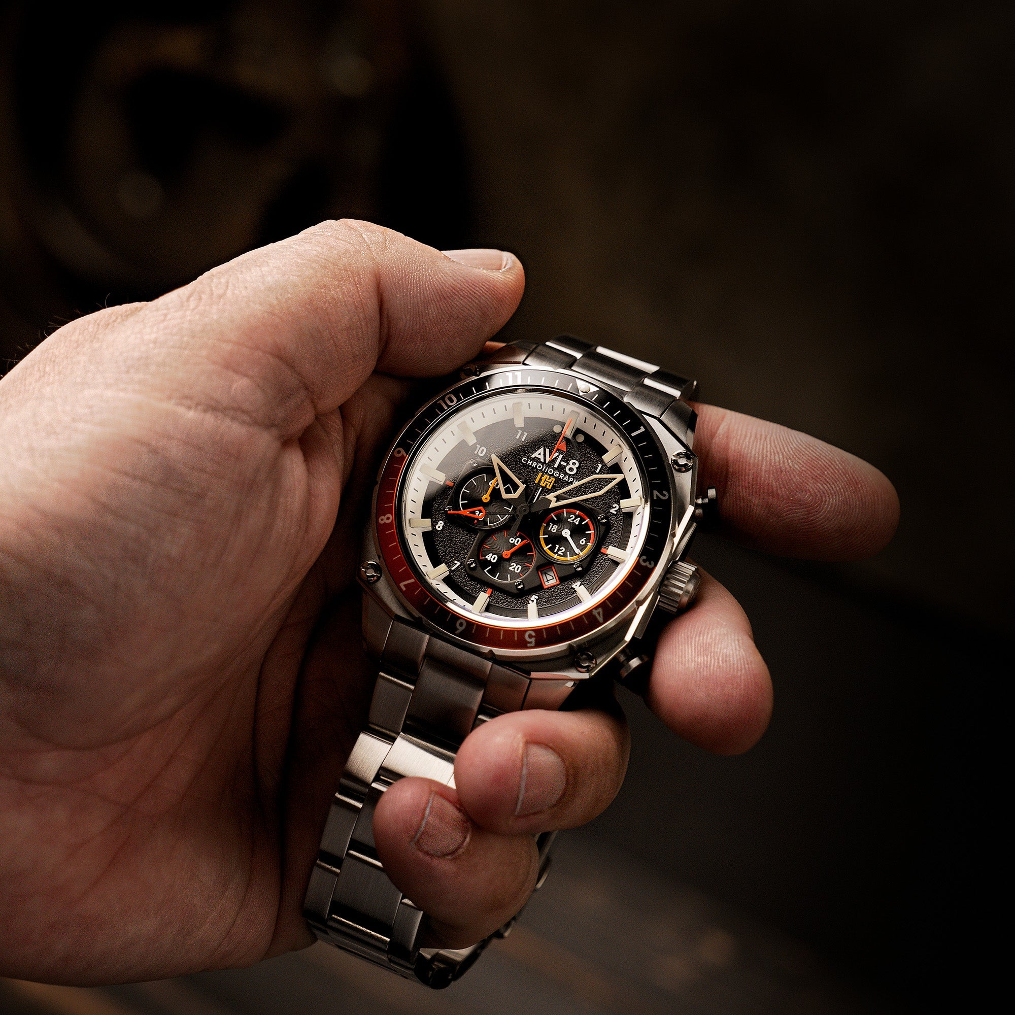 AVI-8 AVI-8 Hawker Hunter Atlas Dual Time Chronograph Raven Black Men's Watch AV-4100-11