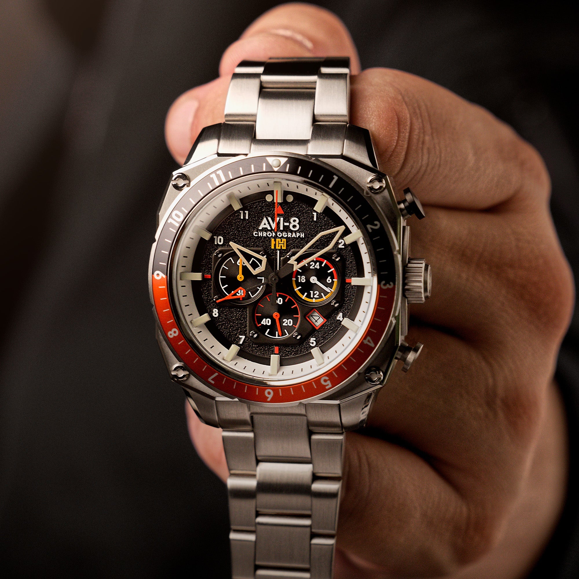 AVI-8 AVI-8 Hawker Hunter Atlas Dual Time Chronograph Raven Black Men's Watch AV-4100-11