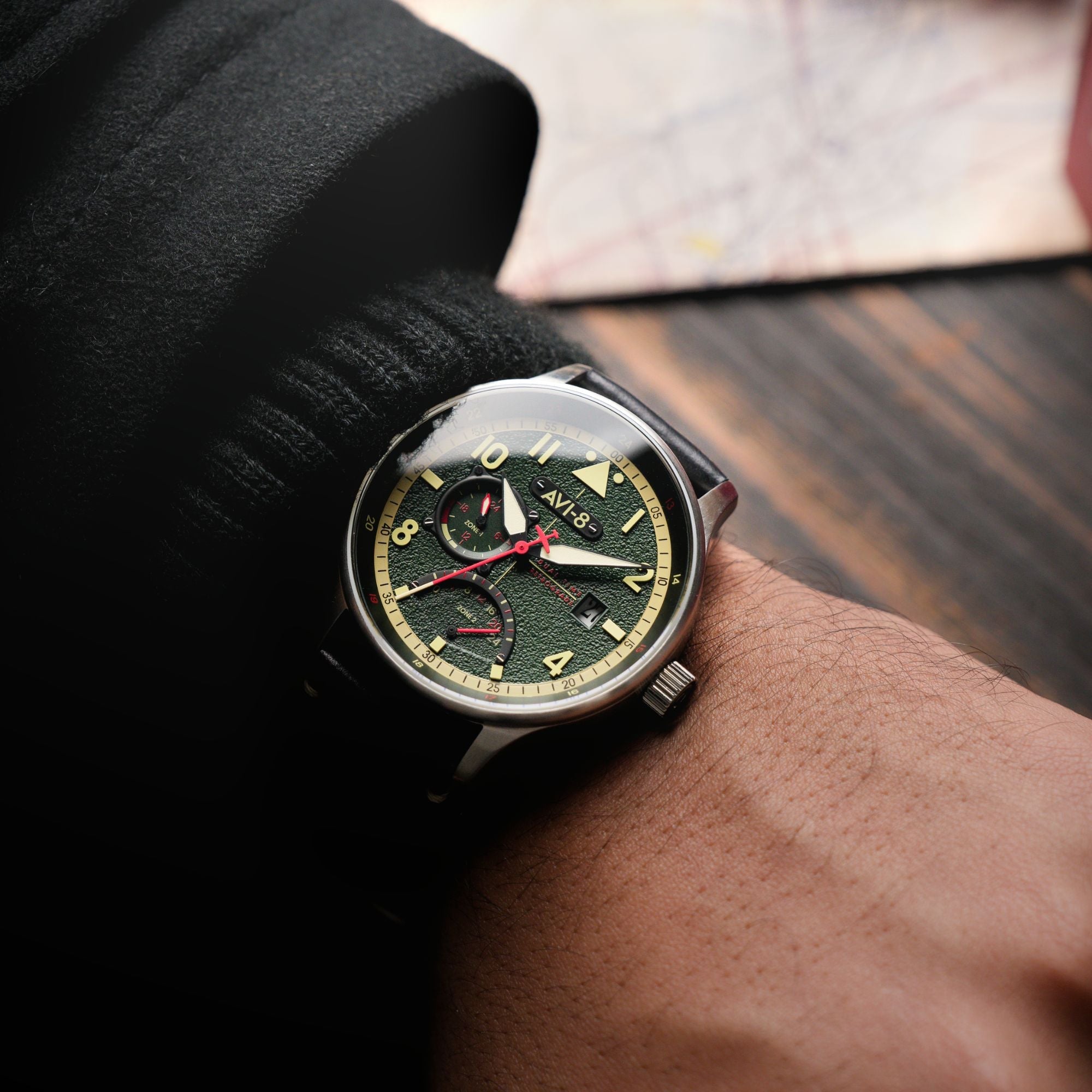 AVI-8 AVI-8 Hawker Hurricane McKellar Dual Time Gothic Green Men's Watch AV-4101-0A