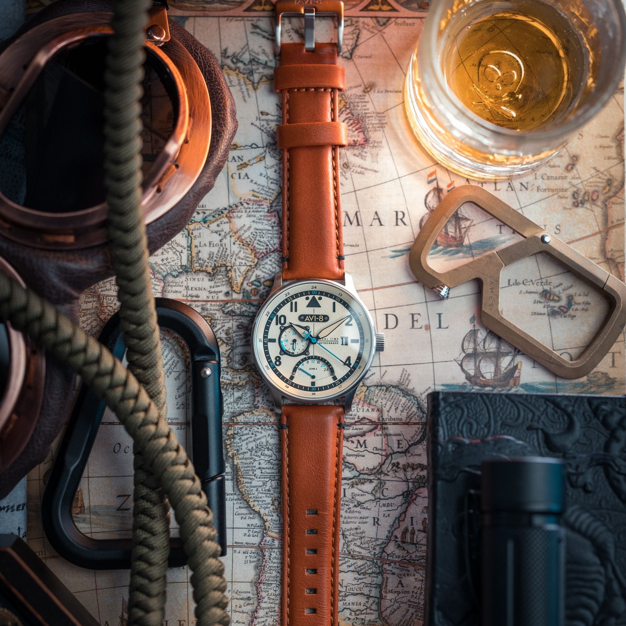 AVI-8 AVI-8 Hawker Hurricane McKellar Dual Time Brown Beige Men's Watch AV-4101-0C