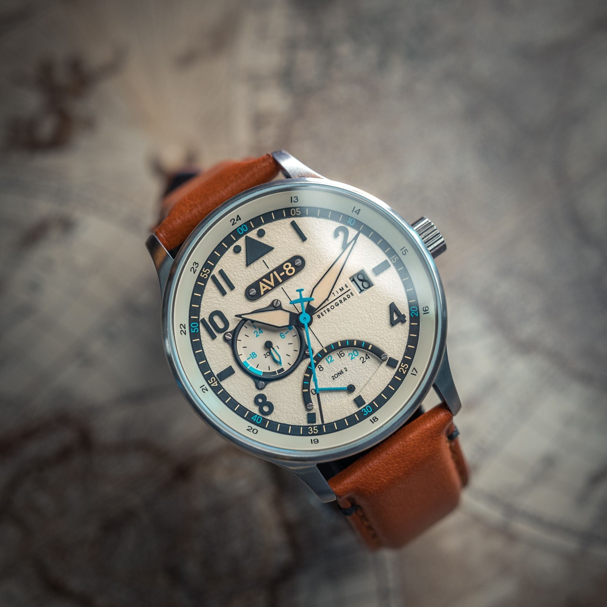 AVI-8 AVI-8 Hawker Hurricane McKellar Dual Time Brown Beige Men's Watch AV-4101-0C
