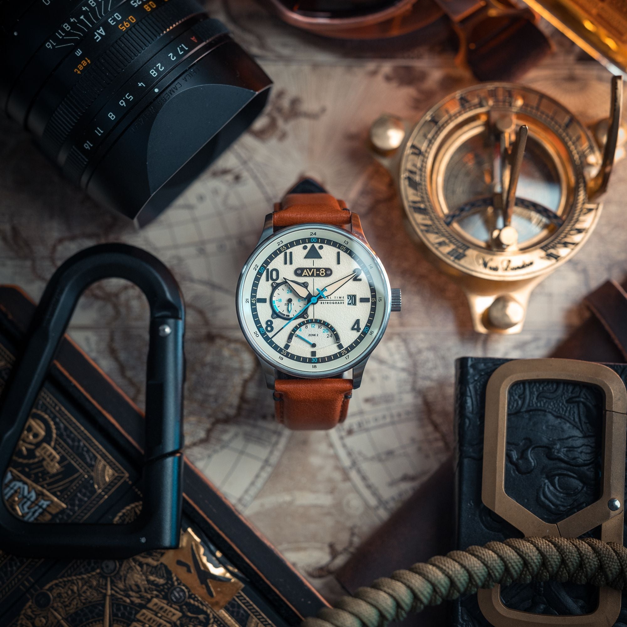 AVI-8 AVI-8 Hawker Hurricane McKellar Dual Time Brown Beige Men's Watch AV-4101-0C